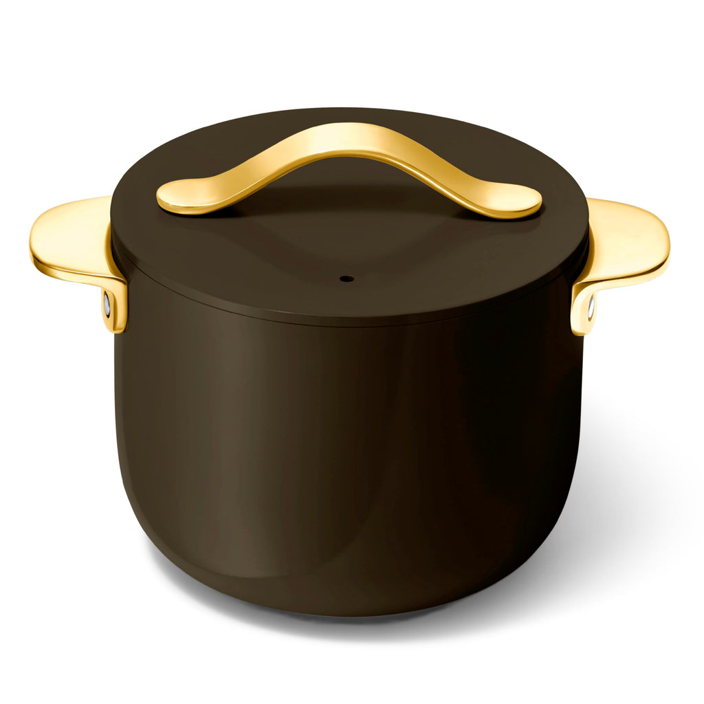 Caraway Petite Cooker - 2 Qt Ceramic Coated Pot - Free From Forever Chemicals - Perfect for Rice, Grains, or Sauces - Cream
