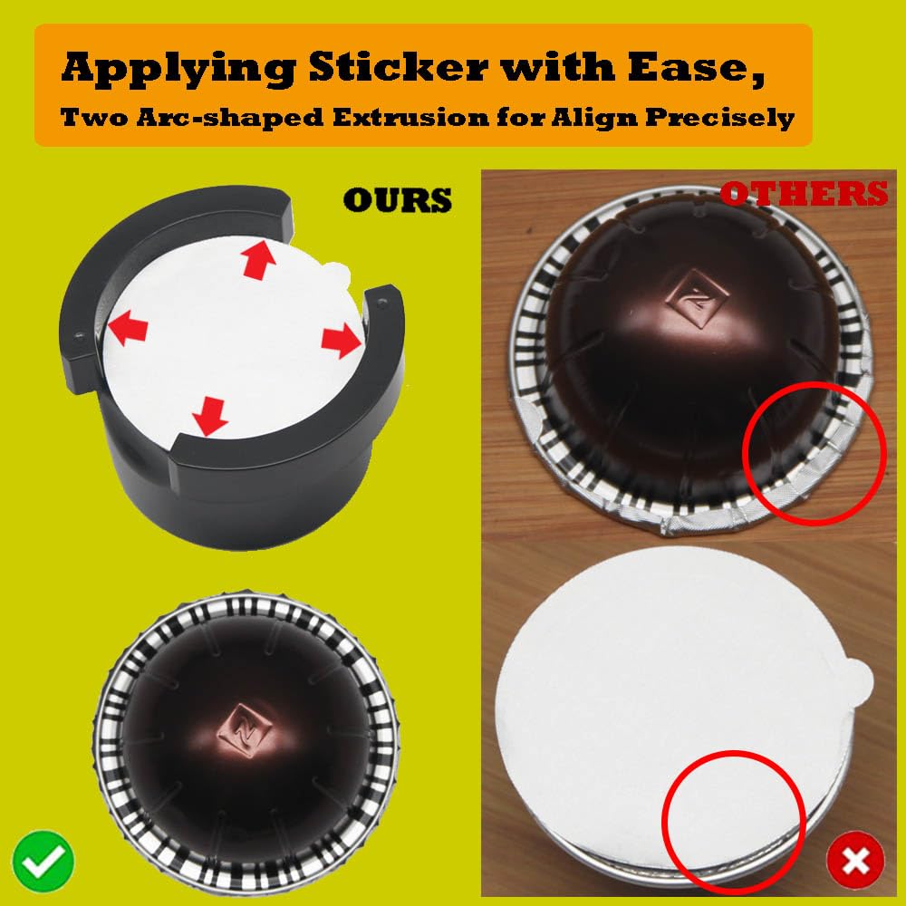 Reusable Vertuo Pods Tool Kit + 100 PCS Aluminum Foil Stickers for Refilling Nespresso Vertuo Pods 60mm in Diameter (Matte Black 2024 Deluxe Version, Tool Kit + 100 PCS Foil Stickers 60mm in Dia.)