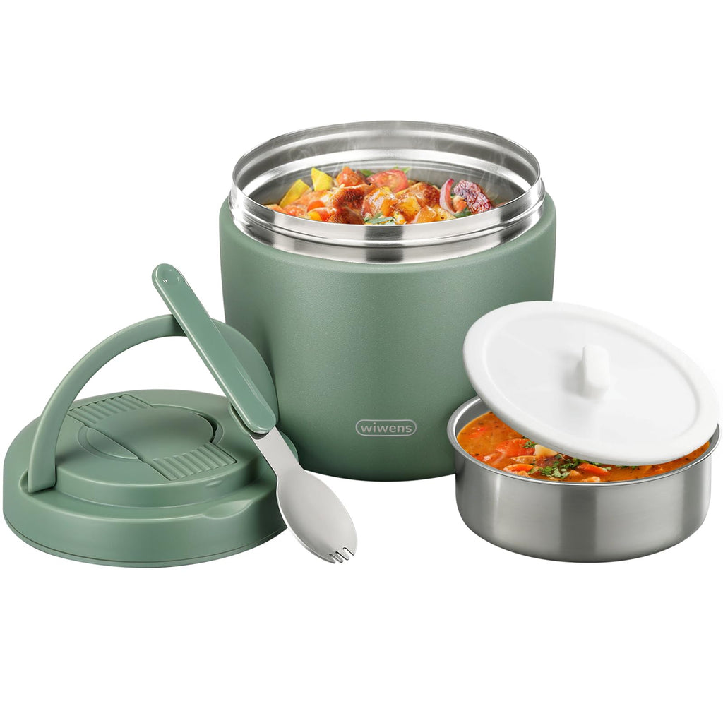 Thermo Food Jar for Hot Food Adults 32OZ Soup Thermo Lunch Containers Wide Mouth Vacuum Insulated Stainless Steel Leakproof Bento Box with Spoon (Black)
