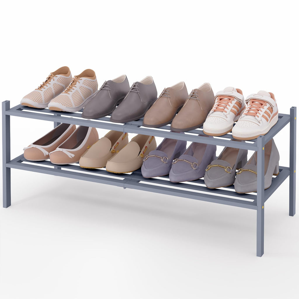 Smiry Bamboo Shoe Rack 3-Tier, Stackable Wooden Shoe Organizer for Entryway & Closet, Free Standing Wood Shoe Storage Shelf for Front Door & Small Spaces, Natural