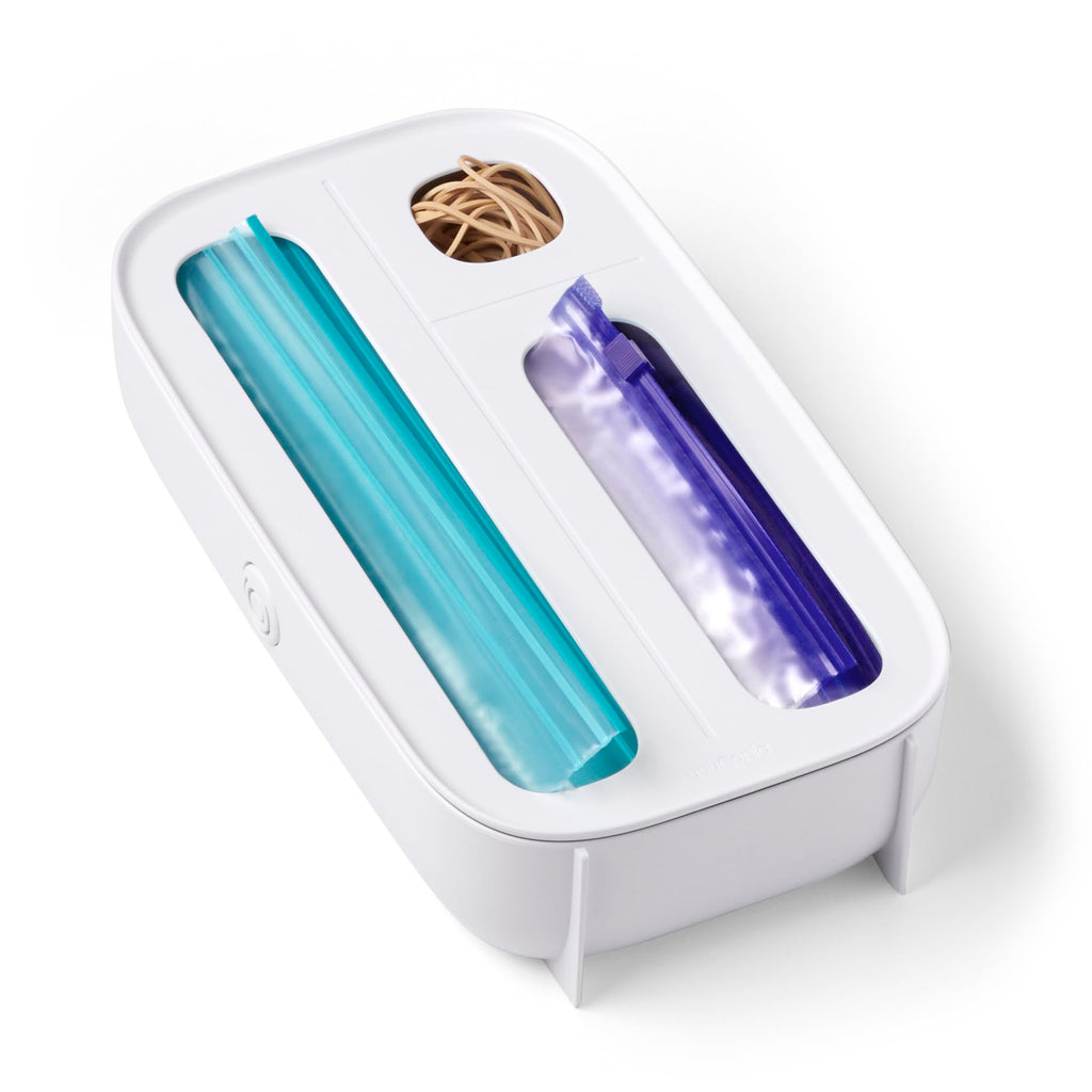 StoraBag Drawer Food Bags Dispenser, 4-Slot, Plastic Sandwich Bag Organizer for Kitchen Storage, White