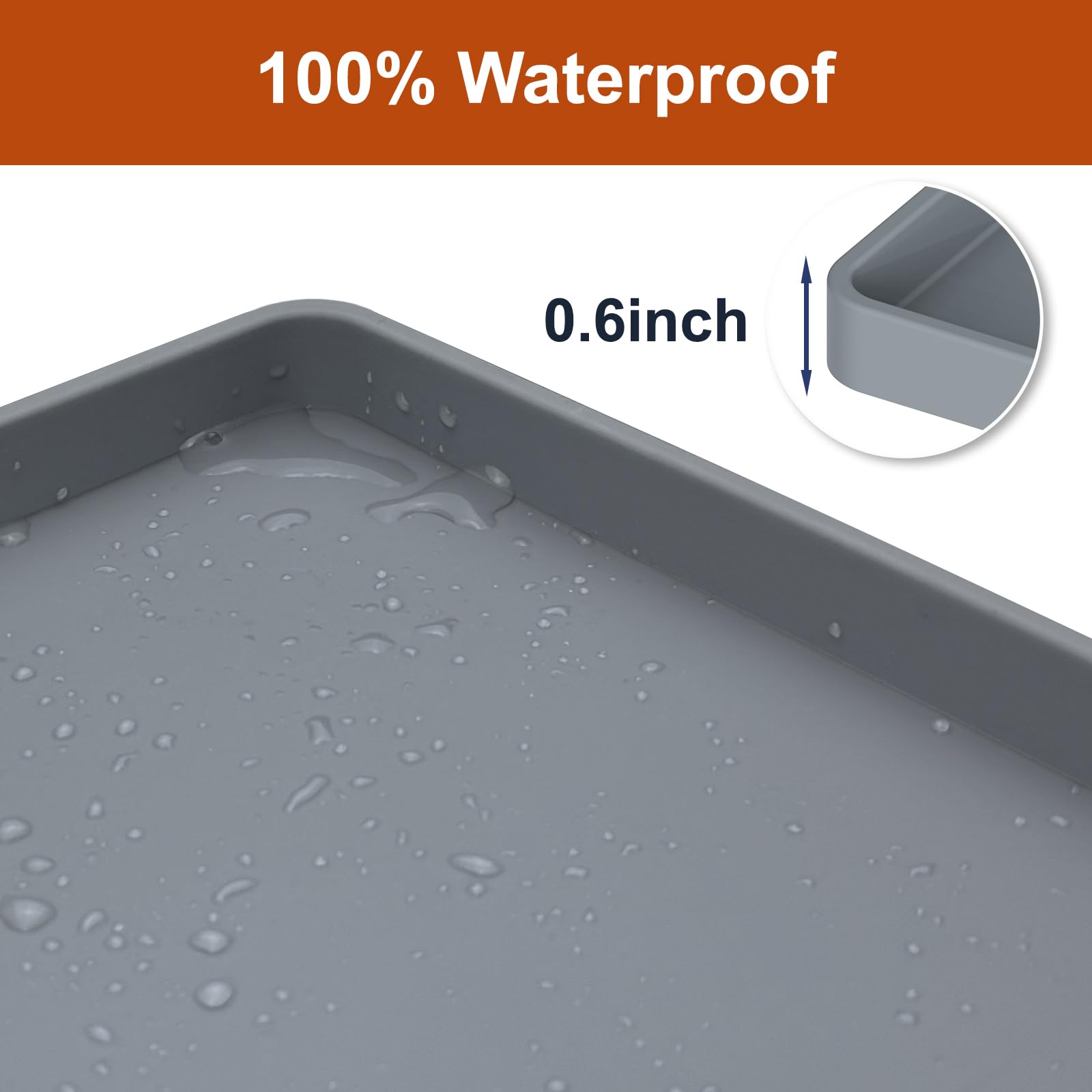 Extra Thick Silicone Mat Waterproof with Raised Edge 34" x 22", Under Sink Mat for Kitchen & Bathroom, Kitchen Cabinet Liner, Multi-Purpose for Storage & Protection, Gray