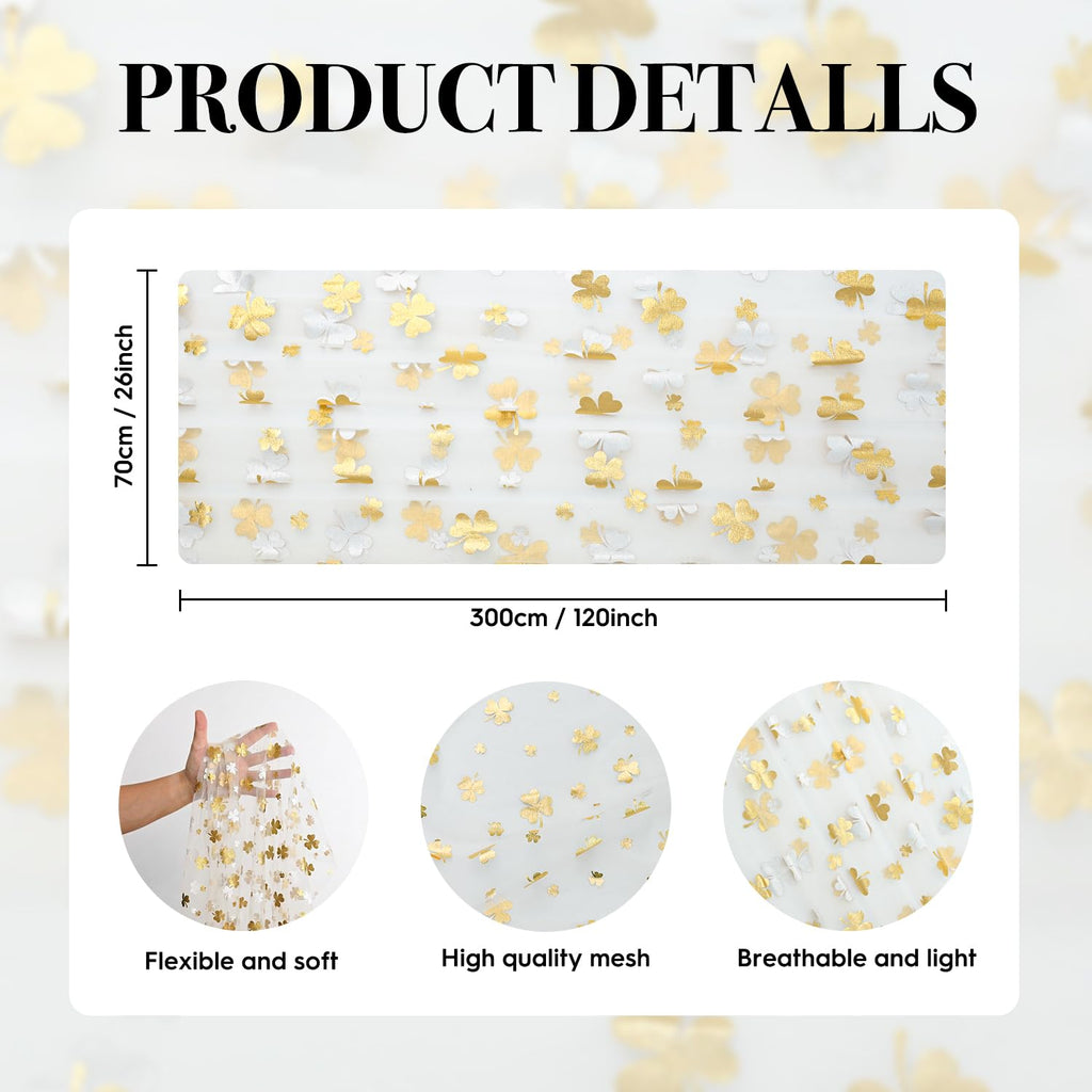 Artoid Mode Gauze Green Shamrocks St.Patrick's Day Table Runner 120 Inch 10FT,Seasonal Sheer Dining Holiday Baby Shower Table Decor for Home Party