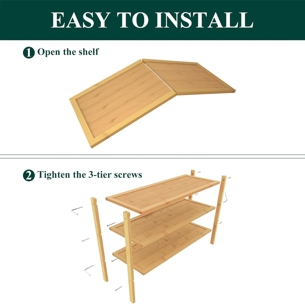 Smiry Bamboo Shoe Rack, 3 Tier Shoe Organizer for Entryway & Closet, Stackable Free Standing Storage Shelf for Shoes, Bags & Plants, Natural