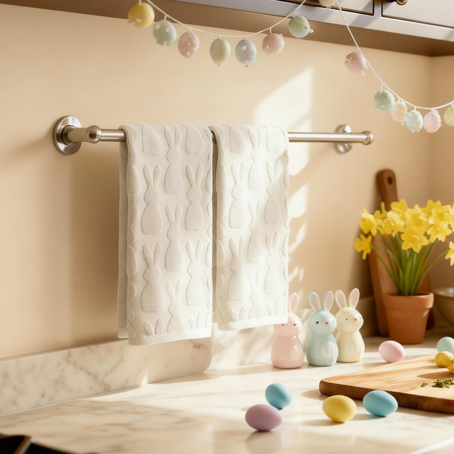 Artoid Mode 2 Pcs Beige 3D Rabbit Jacquard Easter Hand Towels for Bathroom, 100% Cotton Soft Absorbent Bathroom Decor Towels, 13.7 x 29.5 Inch