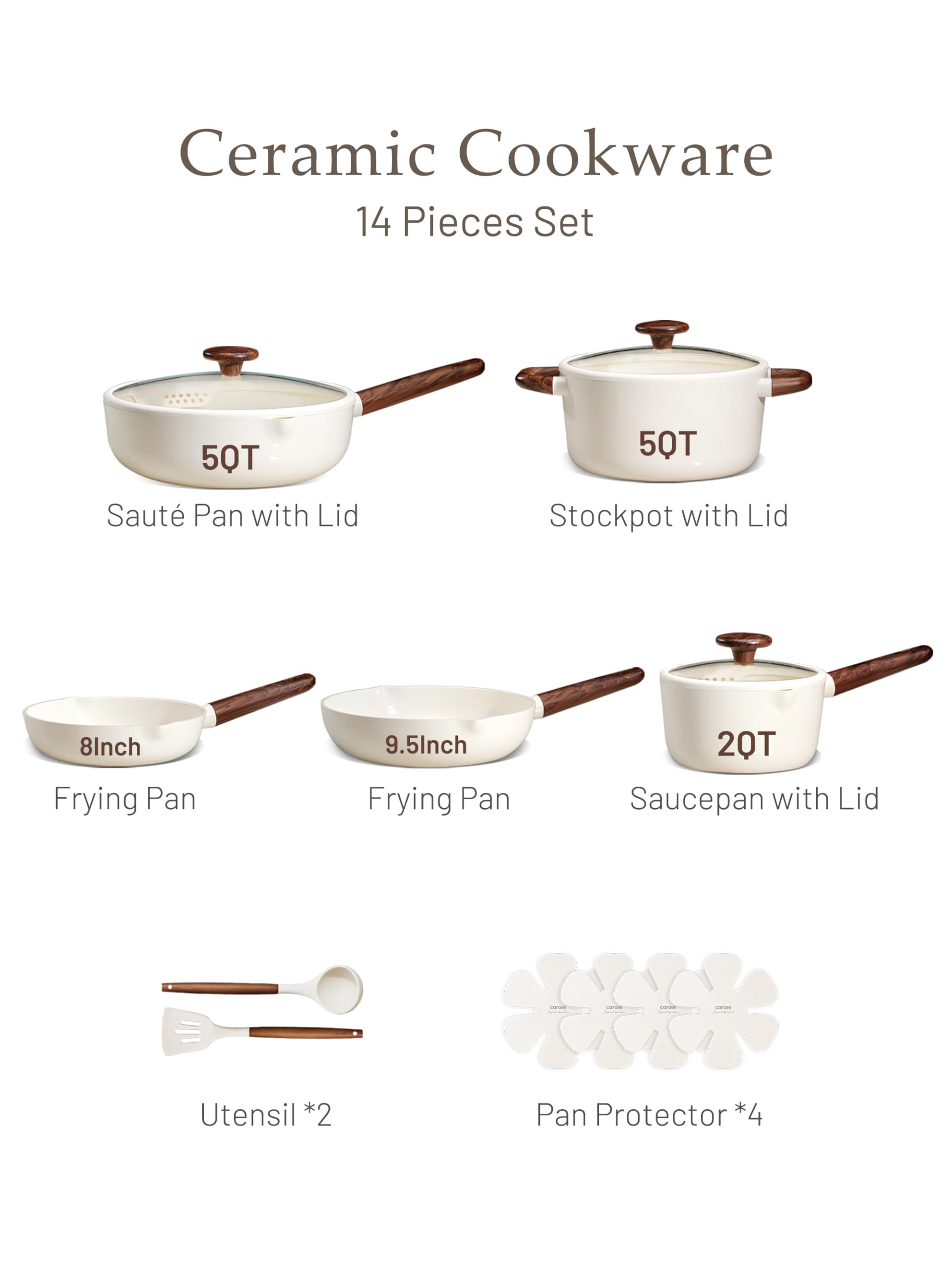 CAROTE Nonstick Pots and Pans, Induction Titanium Cookware Set 16pcs Kitchen Cooking Sets, Pot and Pan Non Stick w/Frying pan (PFOS, PFOA Free)