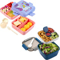Freshmage Plastic Double-Layer Bento Box and Salad Lunch Container with 3 Compartments