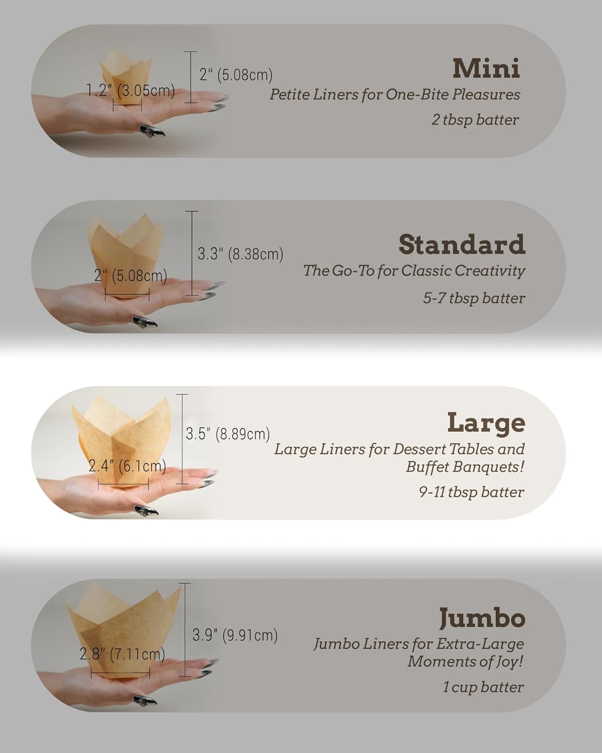 Nordic Paper 100pcs Extra Large Size Natural Tulip Cupcake Liners for Baking, Large Muffin Liners, Cupcake Wrapper for Party, Christmas