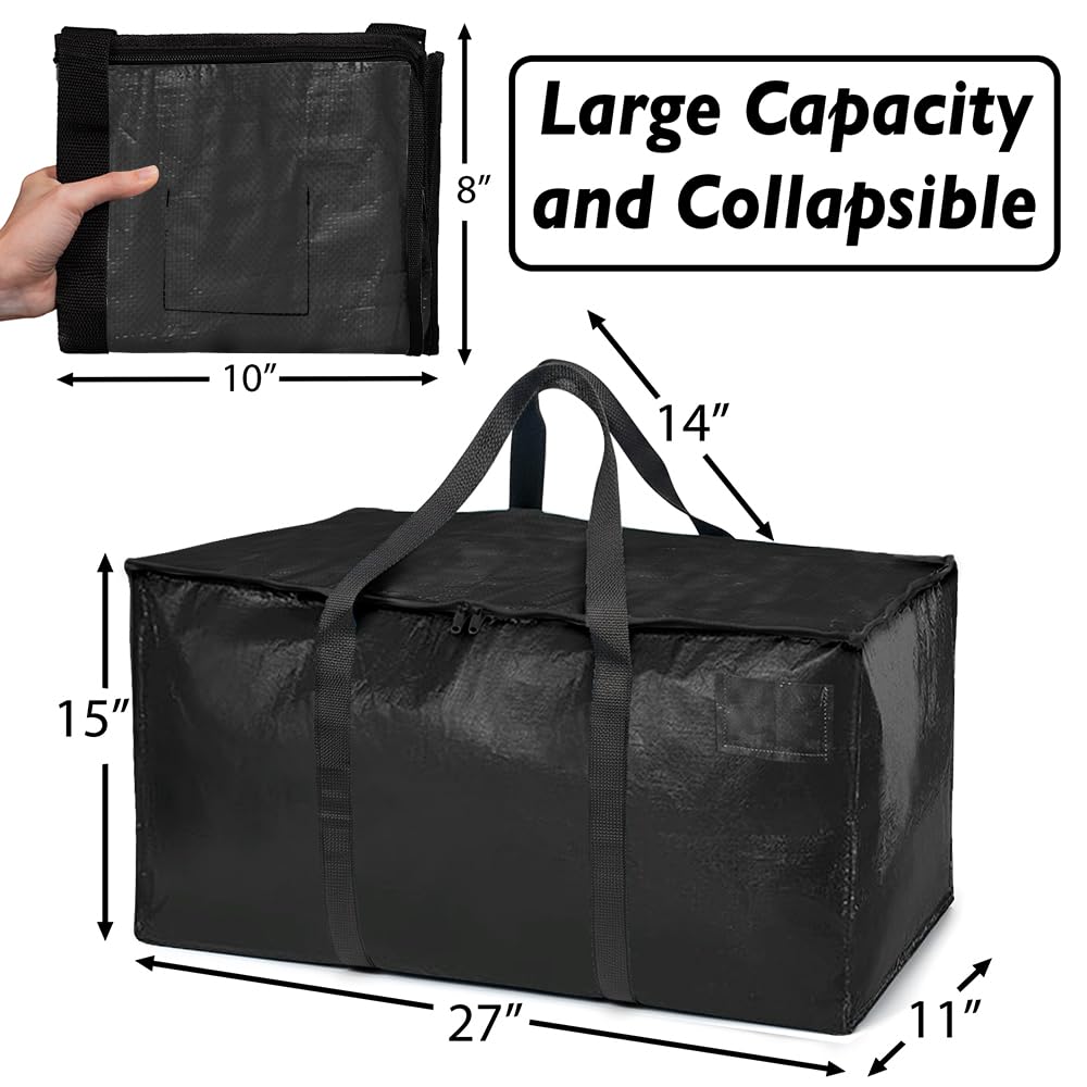 ClearSpace Heavy Duty Moving Bags or Storage Bags – Black Storage Bins with Lids, Large Moving Boxes with Backpack Straps & Zippers,– Packing Box & Moving Supplies for College Dorm, 6 Pack