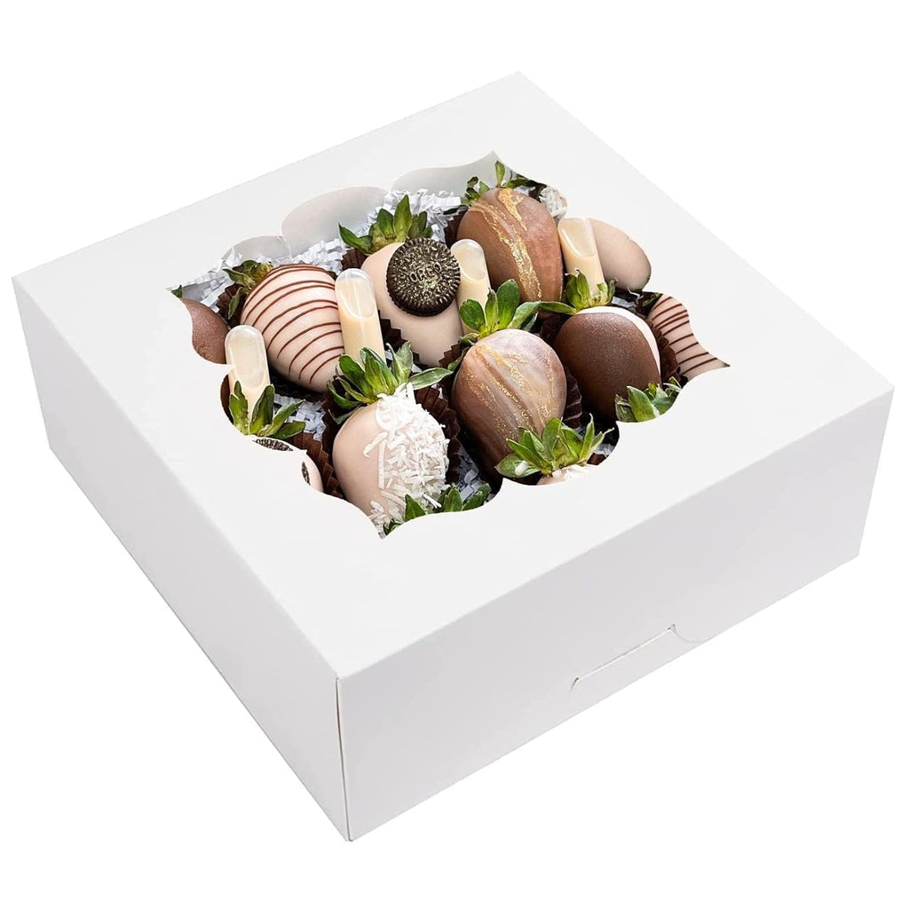 Valentine Gift 20 Pack Pie Boxes 10x10x3inch Bakery Boxes with Window Dessert Pastry Box for Pies,Cheesecakes and Chocolate Covered Strawberries (White)
