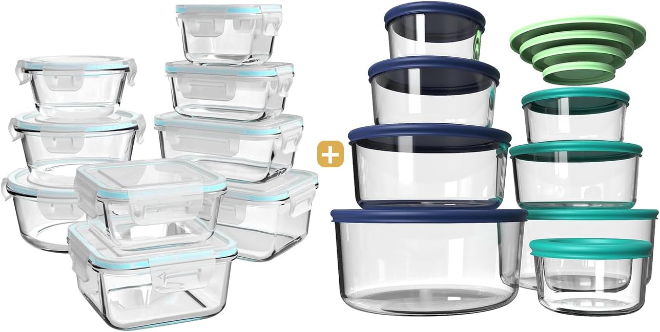 9 pack & 8 pack Glass food storage containers with lids,Glass meal prep containers