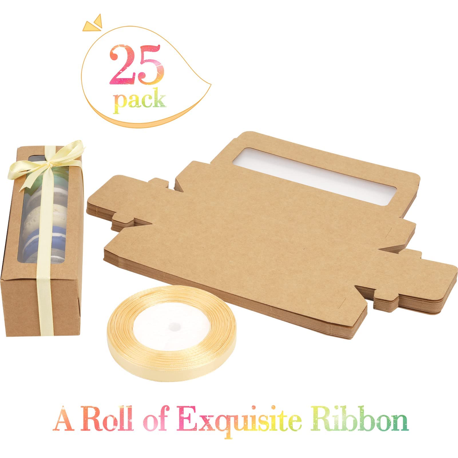 25 Pack Macaron Boxes for 5-7 Macarons Cookie Candy Strawberry Boxes Macaron Container Packaging Boxes with Ribbon for Gift Giving(White)