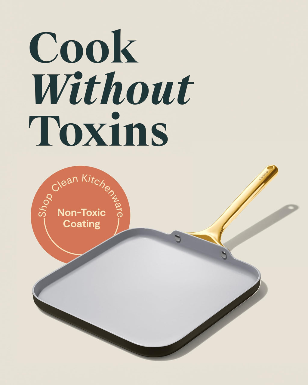 Caraway Square Griddle Pan - 11” Square Pan - Non-Stick Ceramic Coated - Non Toxic, PTFE & PFOA Free - Oven Safe & Compatible with All Stovetops - Gray