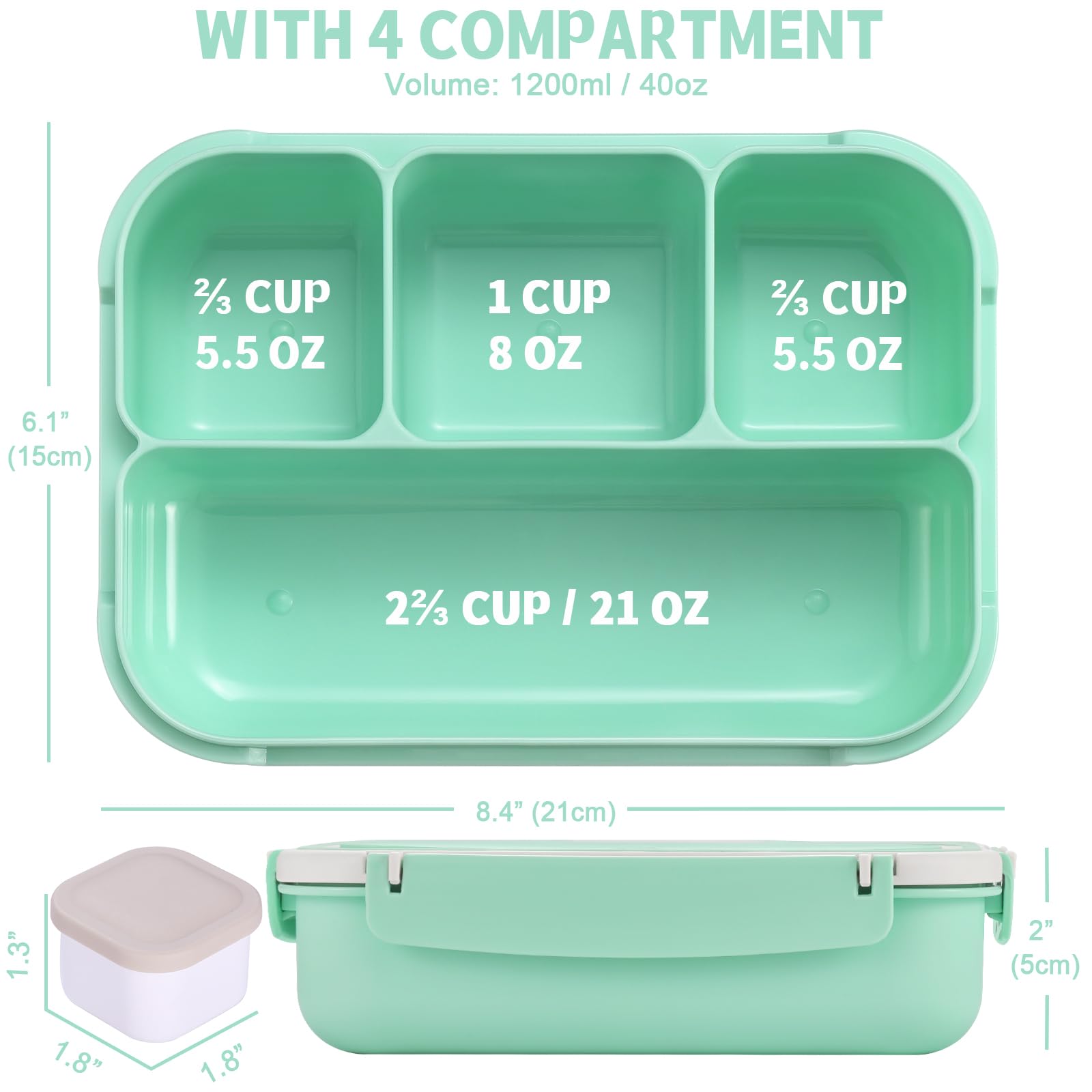 Bento Box Adult Lunch Box, Containers for Adults Men Women with 4 Compartments, Lunchable Food Container with Utensils, Sauce Jar, Muffin Liners, 40 Oz/5 Cup, Microwave & Dishwasher Safe, Brown