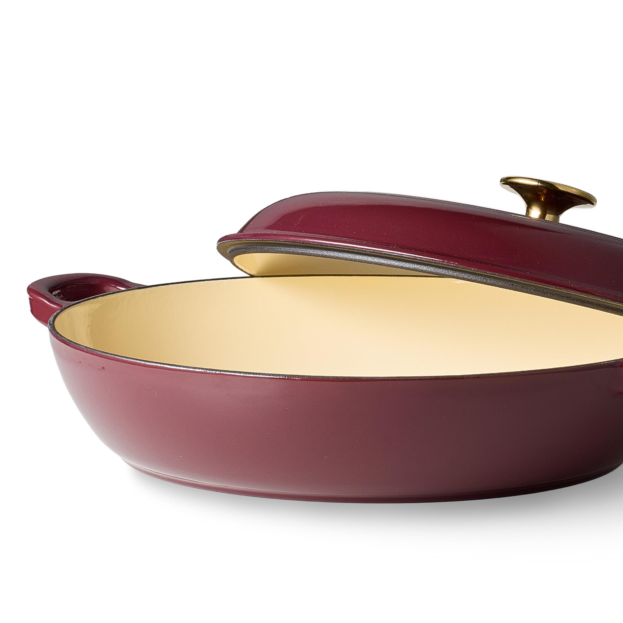 CAROTE 3.4QT Enameled Cast Iron Braiser Pan, Shallow Dutch Oven Casserole Skillets, Non-Toxic Cast Iron Pot with Lid for Grilling, Searing, Baking, Dual Handles, All Stovetop Compatible, White