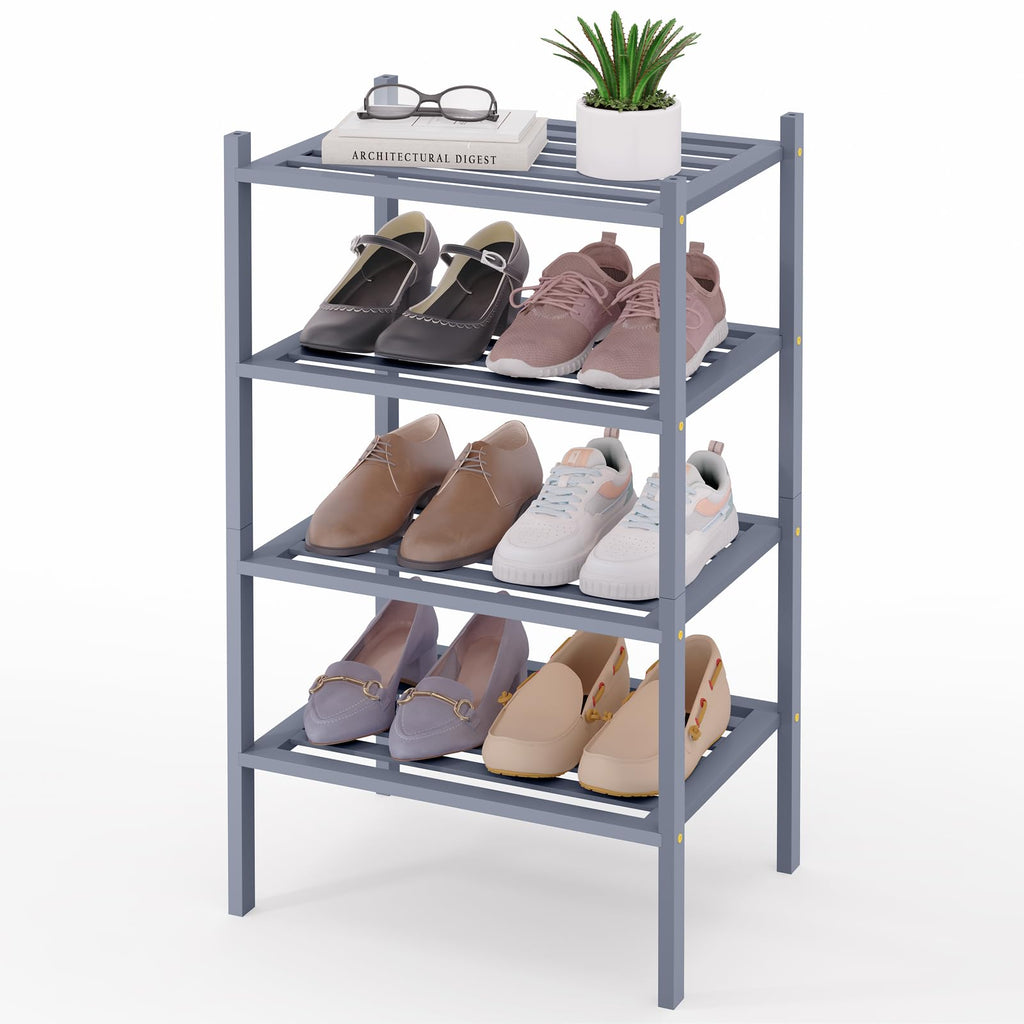 Smiry Bamboo Shoe Rack 3-Tier, Stackable Wooden Shoe Organizer for Entryway & Closet, Free Standing Wood Shoe Storage Shelf for Front Door & Small Spaces, Natural