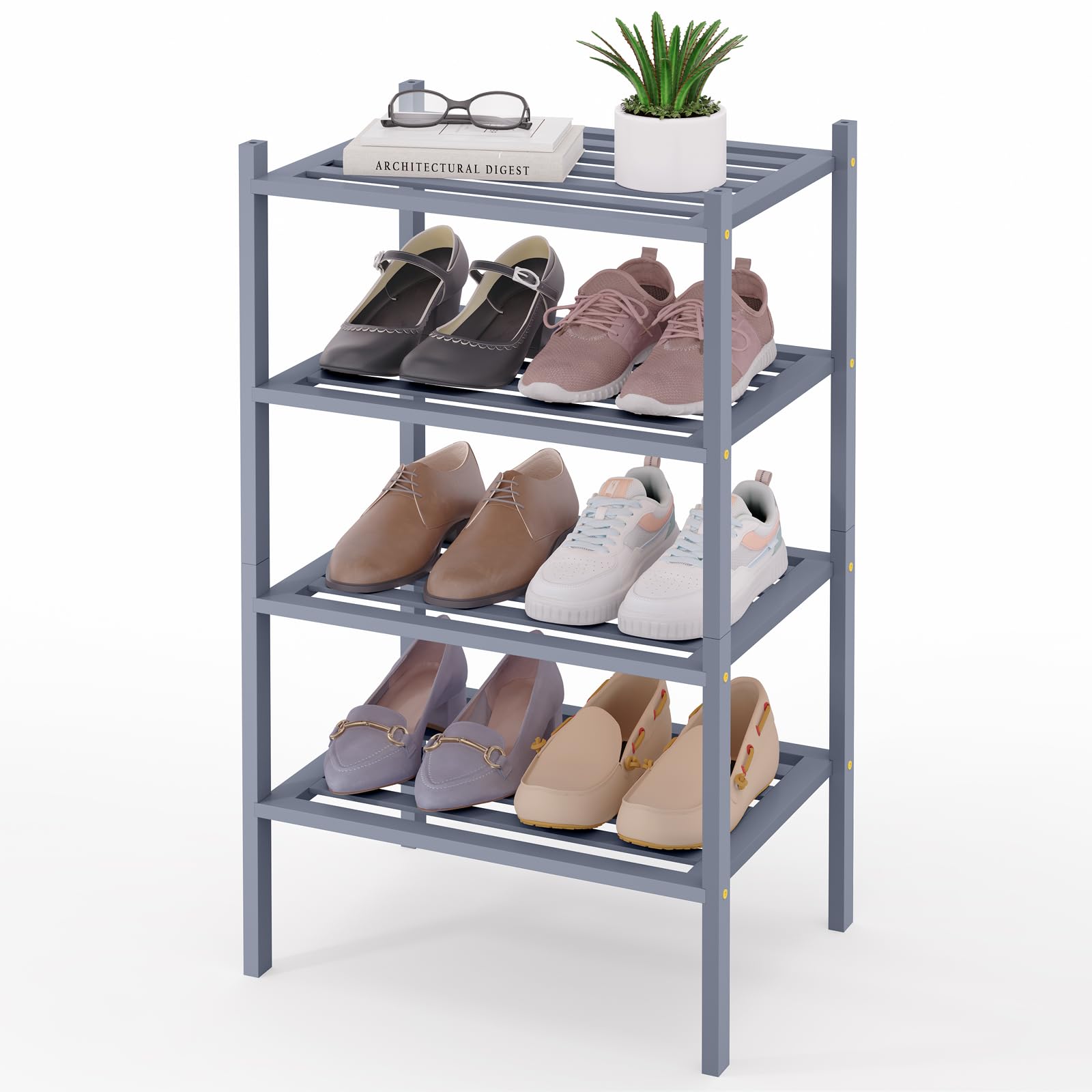 Smiry Bamboo Shoe Rack 3-Tier, Stackable Wooden Shoe Organizer for Entryway & Closet, Free Standing Wood Shoe Storage Shelf for Front Door & Small Spaces, Natural
