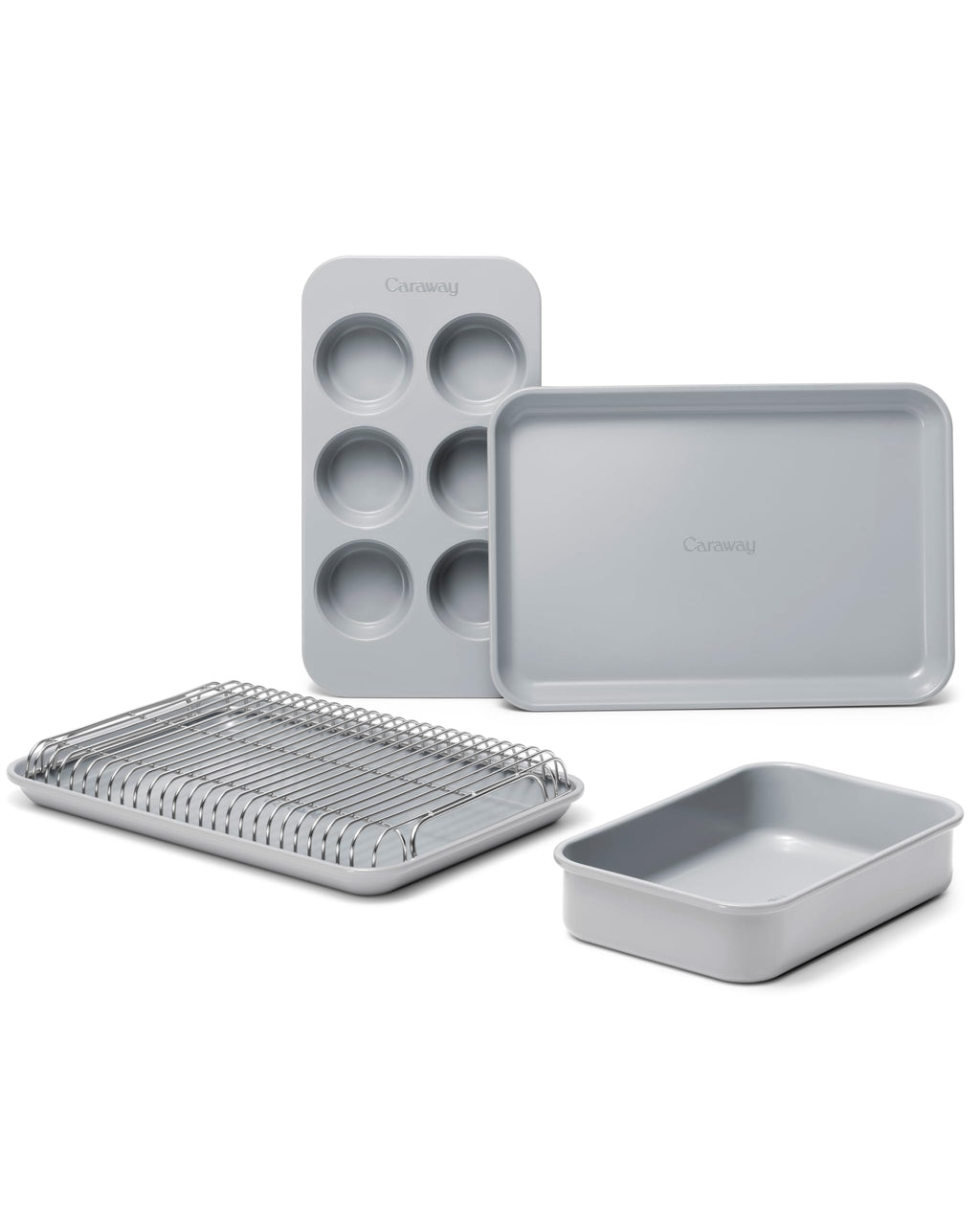 Caraway Mini Bakeware Set – Naturally Non-Stick, Non-Toxic Ceramic Coating – Compact Baking Pans Set for Small Kitchens & Ovens – Includes Baking Sheets, Muffin Pan, Cooling Rack & Storage - Cream