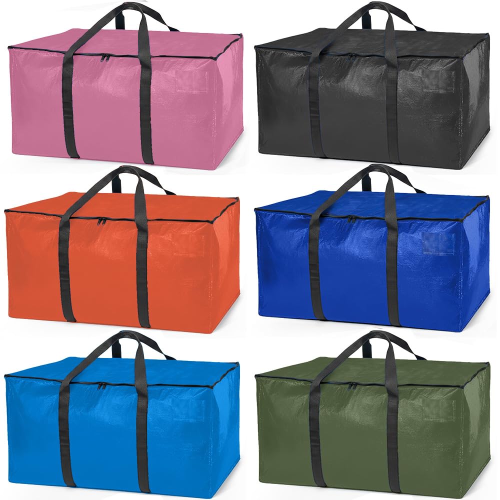 ClearSpace Heavy Duty Moving Bags or Storage Bags – Storage Bins with Lids, Large Moving Boxes with Backpack Straps & Zippers,– Packing Box & Moving Supplies for College Dorm, 6 Pack