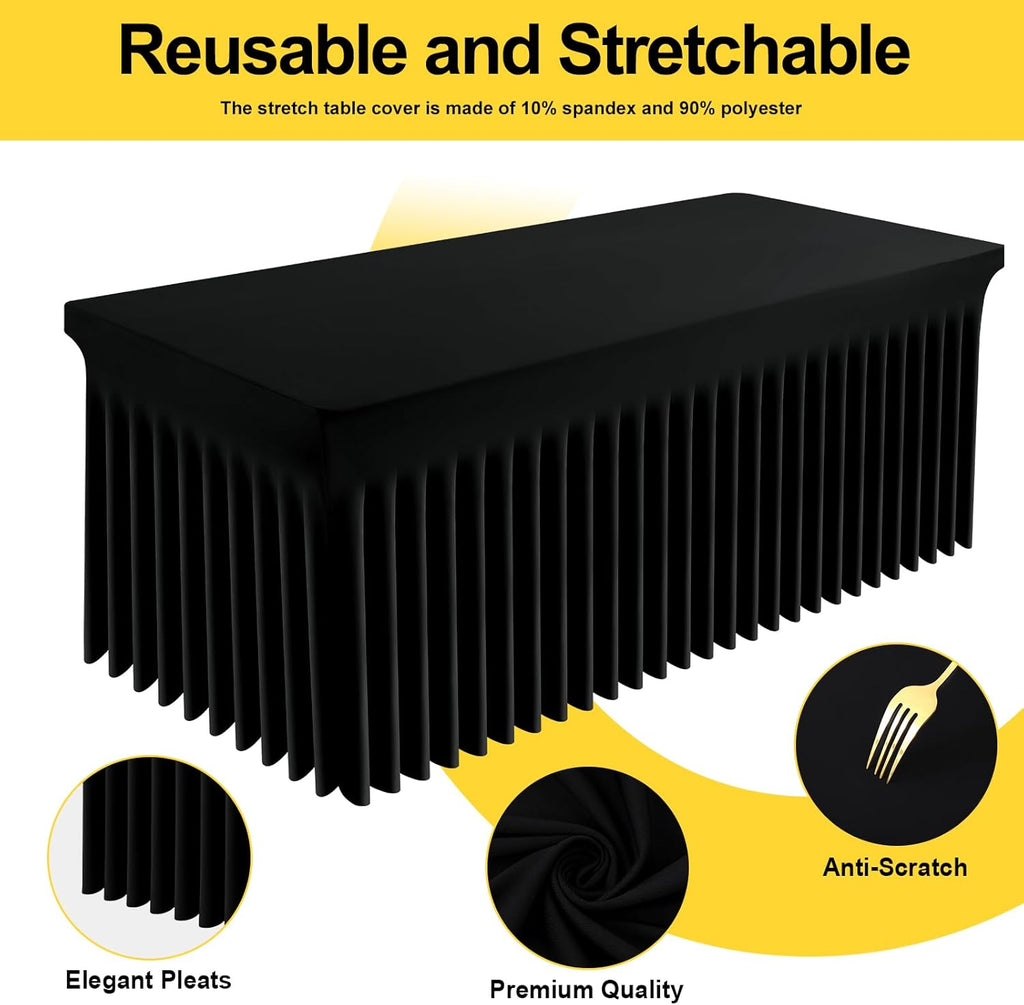 Smiry Spandex Tablecloth, Elastic Fitted Stretch Tablecloth for 6FT Rectangle Tables, Waterproof Washable Table Cover Skirt for Outdoor, Wedding, Banquet & Parties (Black, 72Lx30Wx30H Inch)