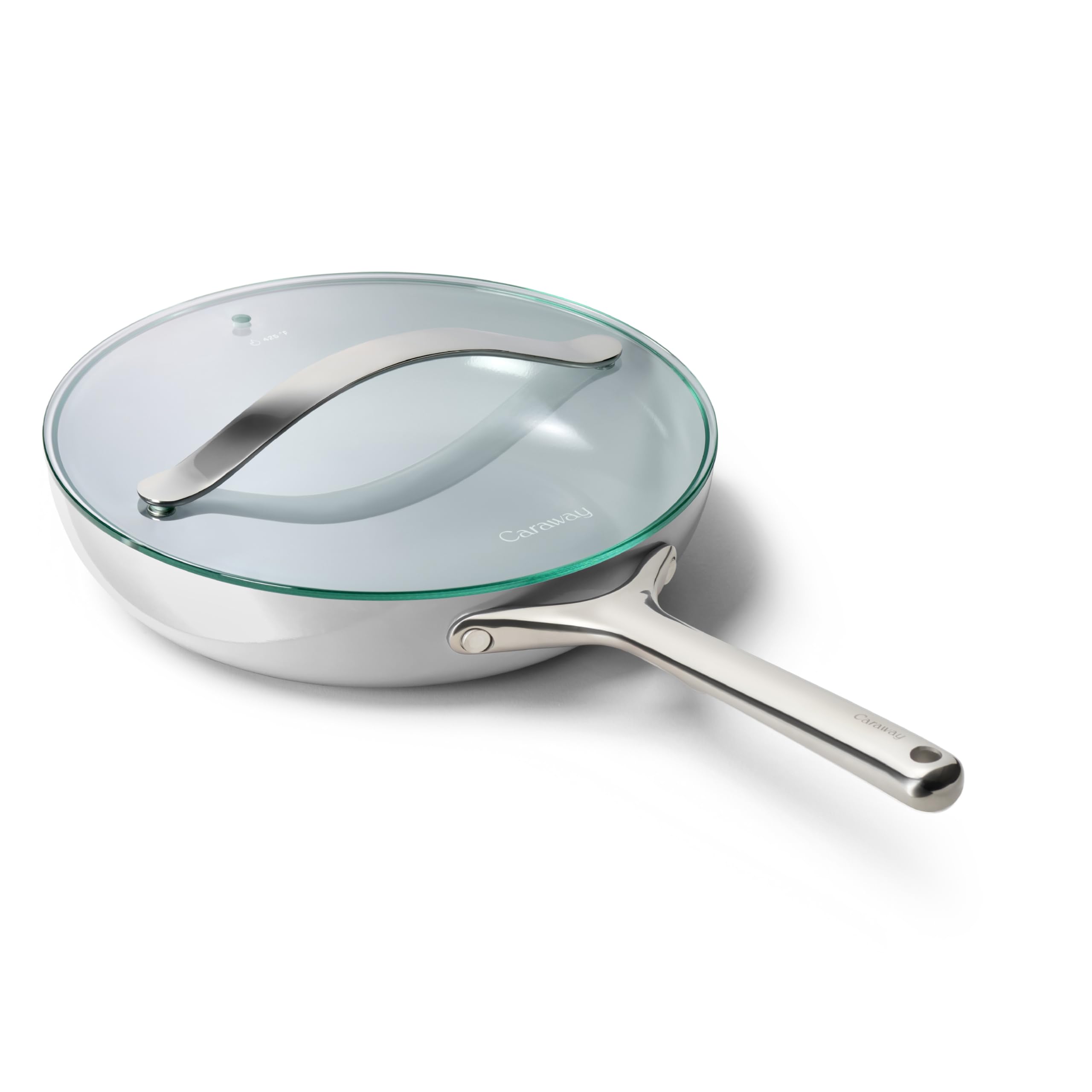Caraway Nonstick Ceramic Frying Pan With Glass Lid (2.7 qt, 10.5") - Non Toxic, PTFE & PFOA Free - Oven Safe & Compatible with All Stovetops (Gas, Electric & Induction) - Cream