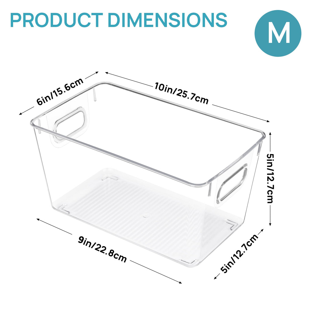 Vtopmart 6 PCS Clear Plastic Storage Bins, Pantry Organizer Containers with Handle for Refrigerator, Fridge, Cabinet, Kitchen, Countertops, Cupboard, Home Organization and Storage, XL