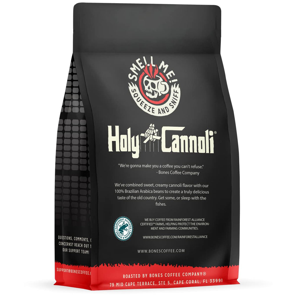 Bones Coffee Company Cinnamon Roll Flavored Coffee, Medium Roast Low Acid Arabica Beans Compatible with Auto drip and French Press Coffee Maker, 12 Oz Ground