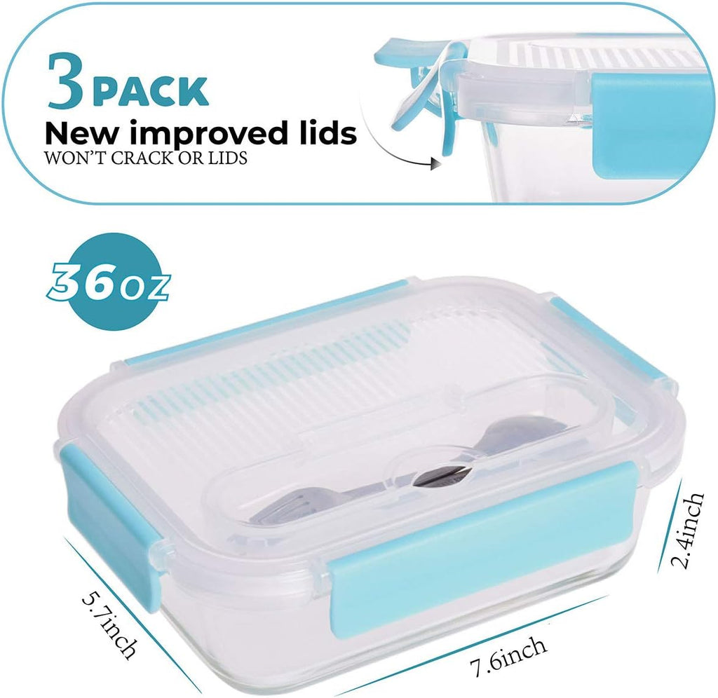 8 pack Glass Food Storage Containers with Simply Lid & 3 pack Glass Food Storage Containers with Locking Lids - Bento Box Glass Lunch Containers