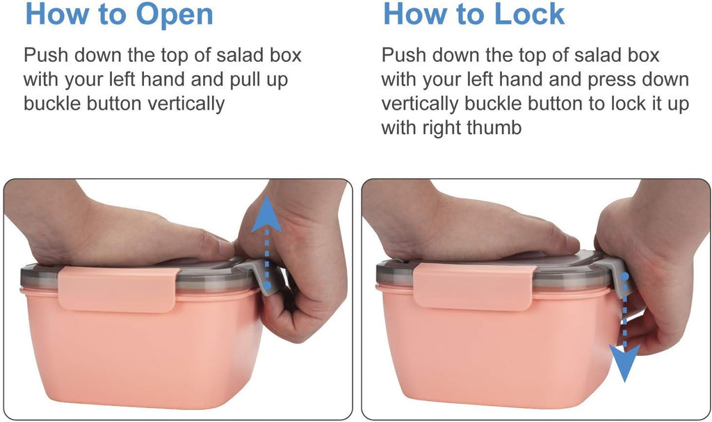 Freshmage Salad Lunch Containers To Go, 2 Pack 52-oz Bowls with 3 Compartments, Dressing Containers for Toppings, Snacks - Pink & Green