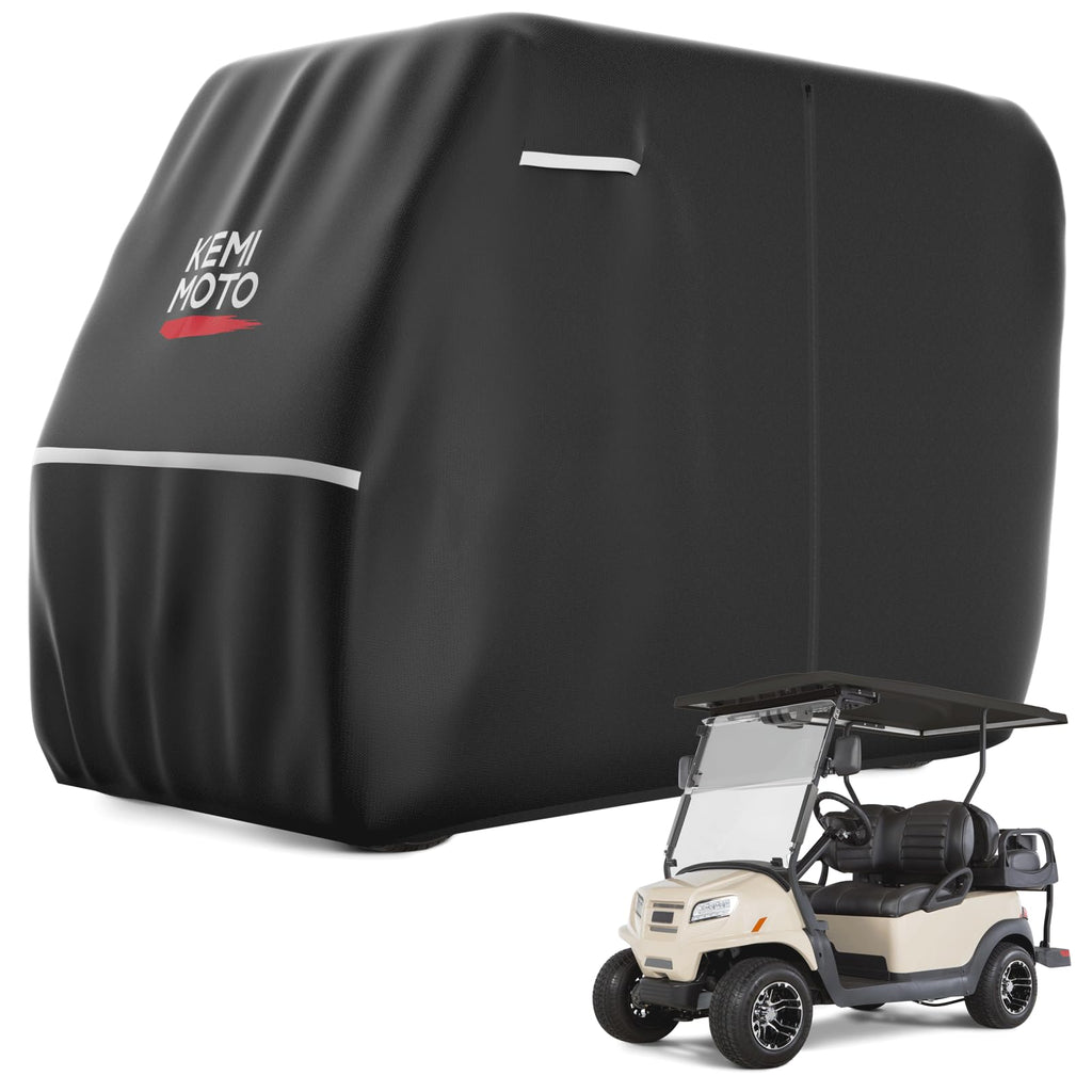 KEMIMOTO 600D Waterproof Golf Cart Cover, Universal Heavy Duty Large 6-Seater Golf Cart Rain Cover with Storage Bag Compatible with EZGO Club Car 6/4+2 Passenger, Black