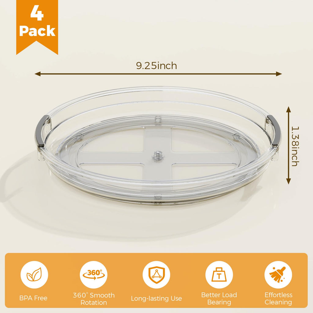 2 Pack Lazy Susan Organizer, 9.25 inch Lazy Susan Turntable for Cabinet Table Top Refrigerator, Rotating Organizer for Pantry Fridge, Clear