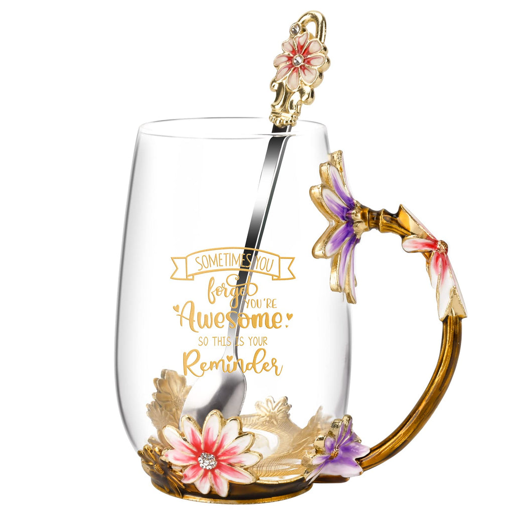 OEAGO Gifts for Mom Women Mothers Day Valentines Day Gifts Glass Coffee Enamels Mug Best Birthday Valentine's for Her Girlfriend Wife from Daughter Son Tea Cup Christmas Stocking Stuffers