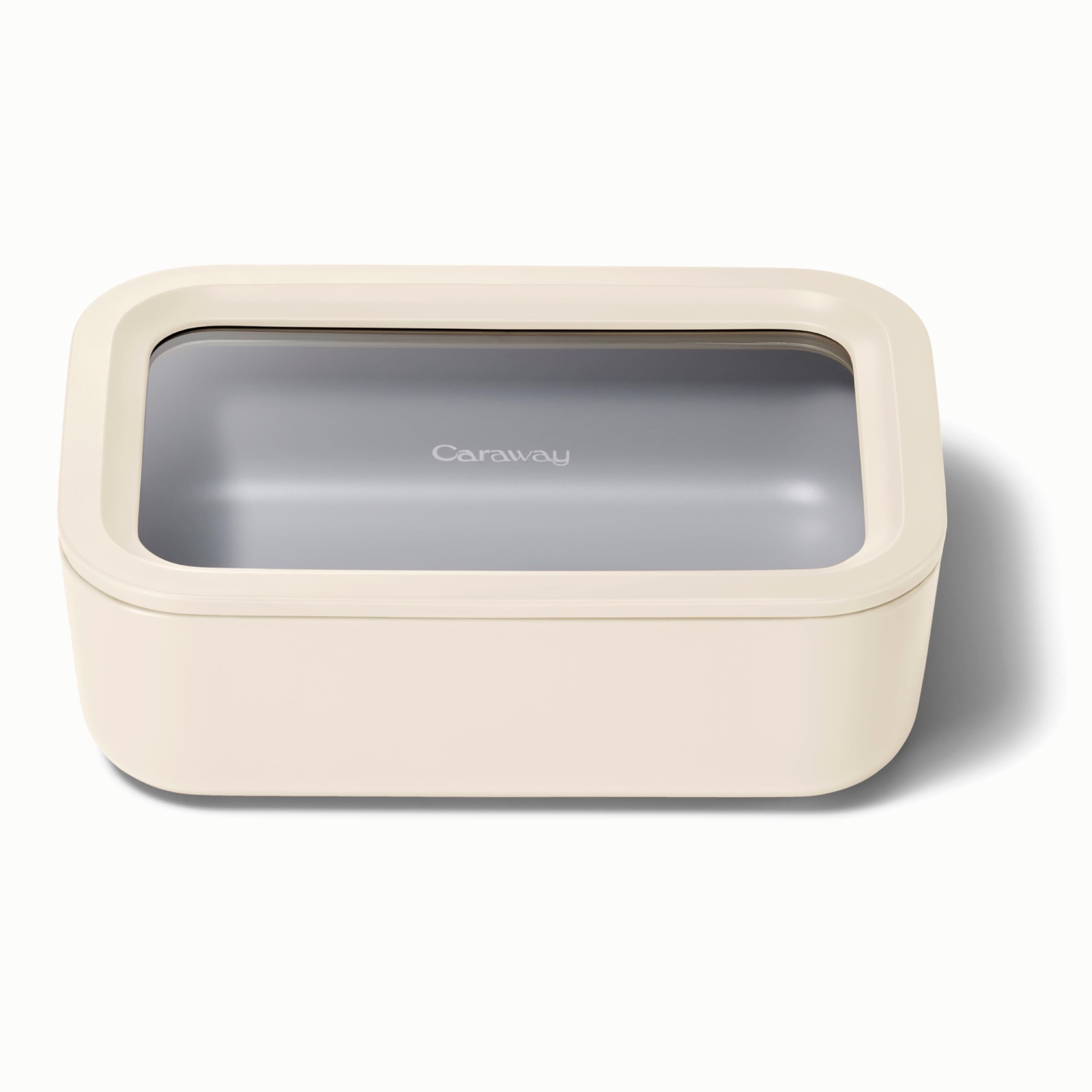 Caraway Glass Food Storage - 6.6 Cup Glass Container - Ceramic Coated Food Container - Non Stick Lunch Box Container with Lids - Dishwasher, Oven, & Microwave Safe - Cream