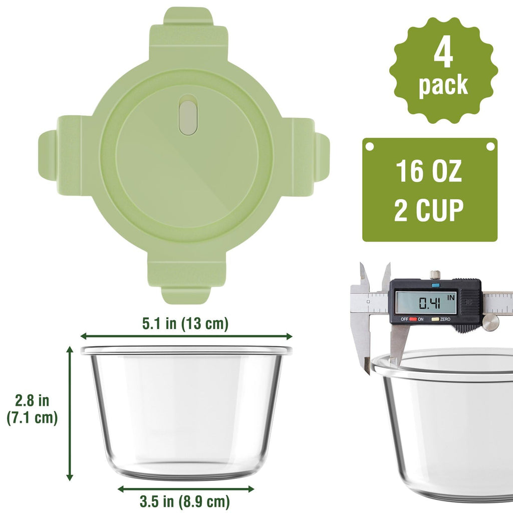 16oz Glass Meal Prep Containers, Airtight 2 Cup Glass Storage Containers with Lids, Heat-Resistant BPA-Free Borosilicate Glass Soup Container for Leftover, Microwave, Dishwasher&Freezer Safe (4 Packs)