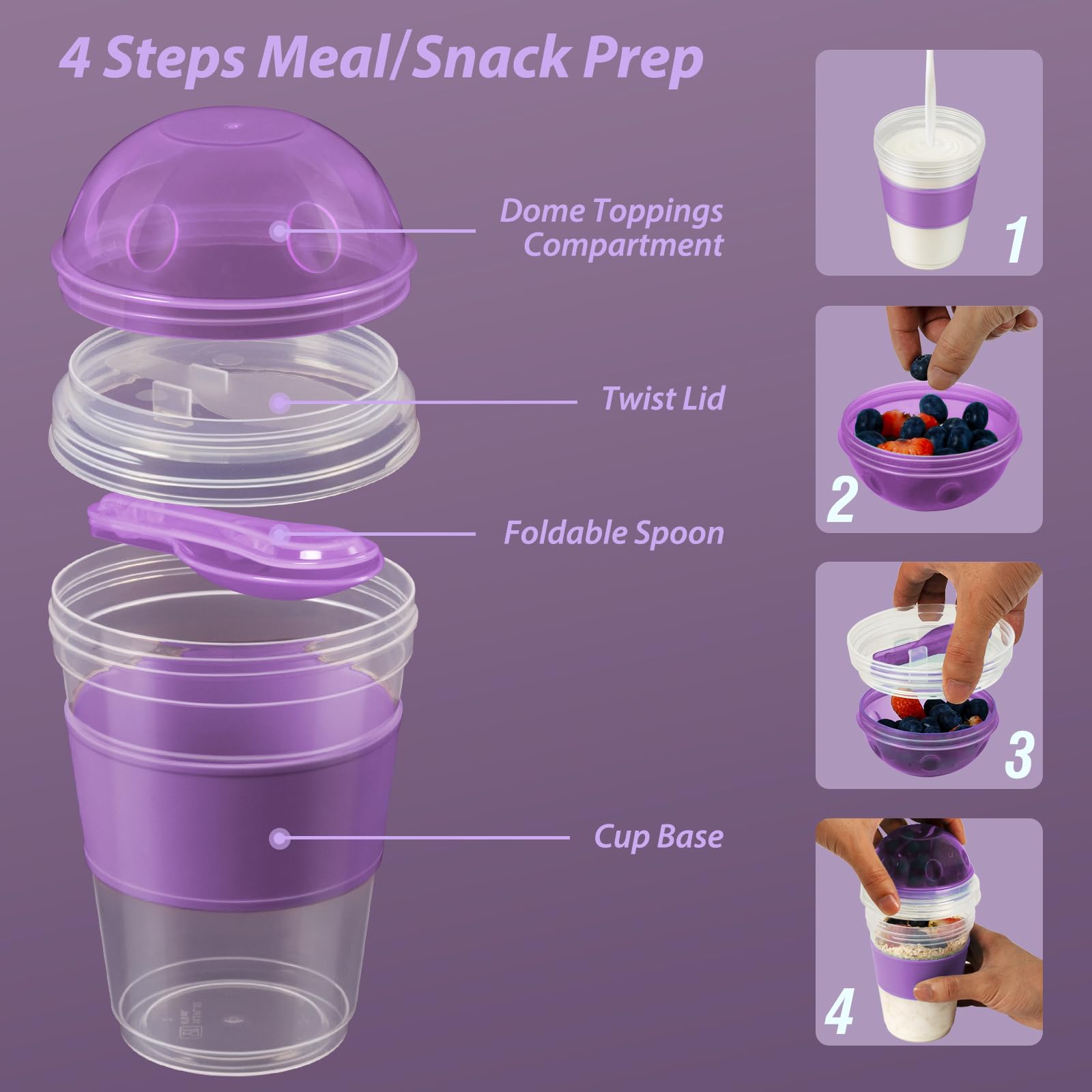 Freshmage Yogurt Parfait Cups with Lids, 2 Pack 20 oz Reusable Overnight Oats Containers with Lids, Topping Compartment & Spoon to Go for Breakfast Meal Prep, Portable & Lightweight (Blue&Green)