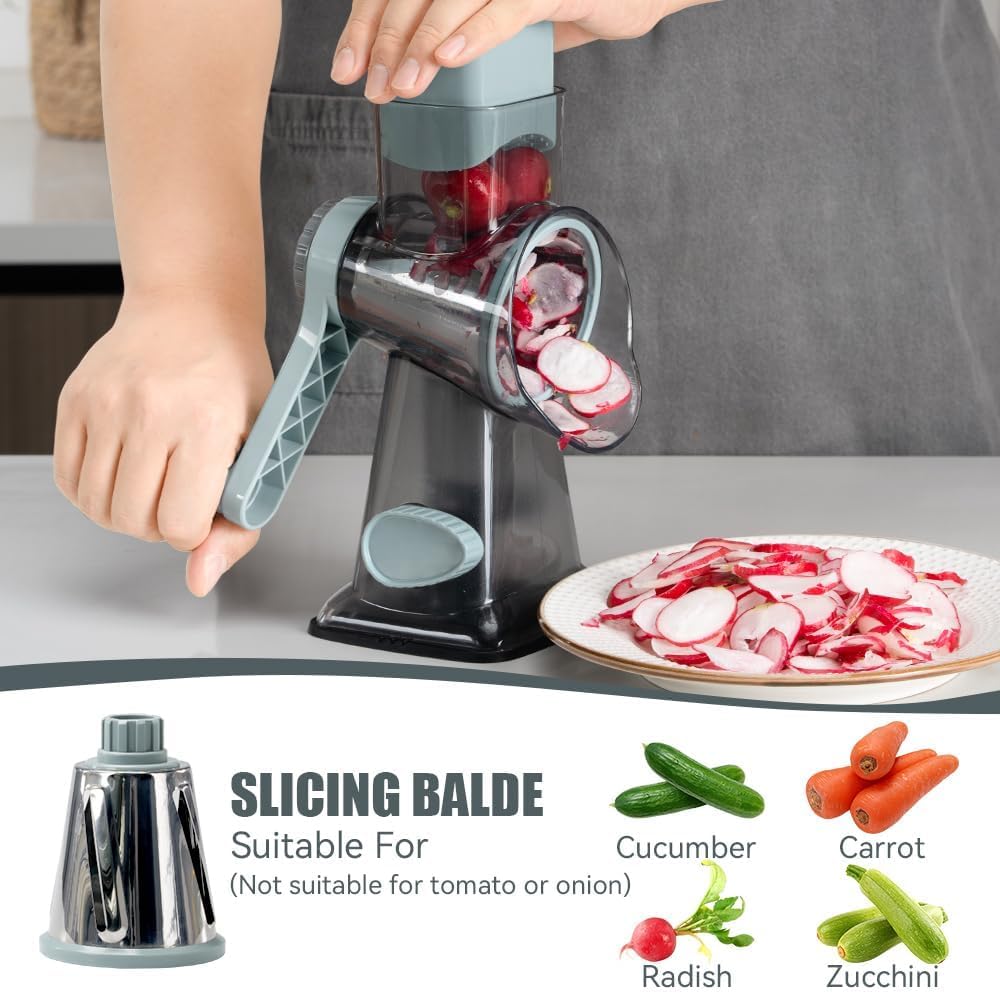 KEOUKE Rotary Cheese Grater with Handle Vegetable Cheese Shredder Slicer Grater with Onion Chopper Food Chopper- Hand Crank Food Processor