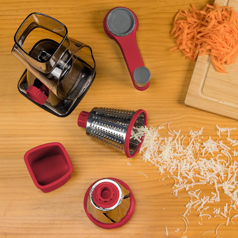 KEOUKE Rotary Cheese Grater Hand Crank Transparent - Shredder Slicer Grinder 3 Stainless Steel Blades, Stable Suction, Labor-Saving Handle, Safe Kitchen Tool for Cheese, Vegetable, Nuts, Chocolate