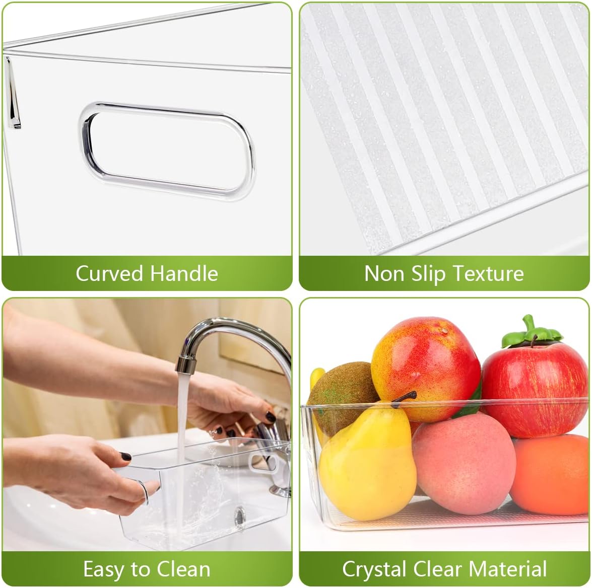 Set Of 10 Refrigerator Pantry Organizer Bins, Clear Plastic Food Storage Bins for Kitchen, Countertops, Cabinets, Fridge, Freezer, Bedrooms, Bathrooms, Fridge Organizer Bins Pantry Storage Containers