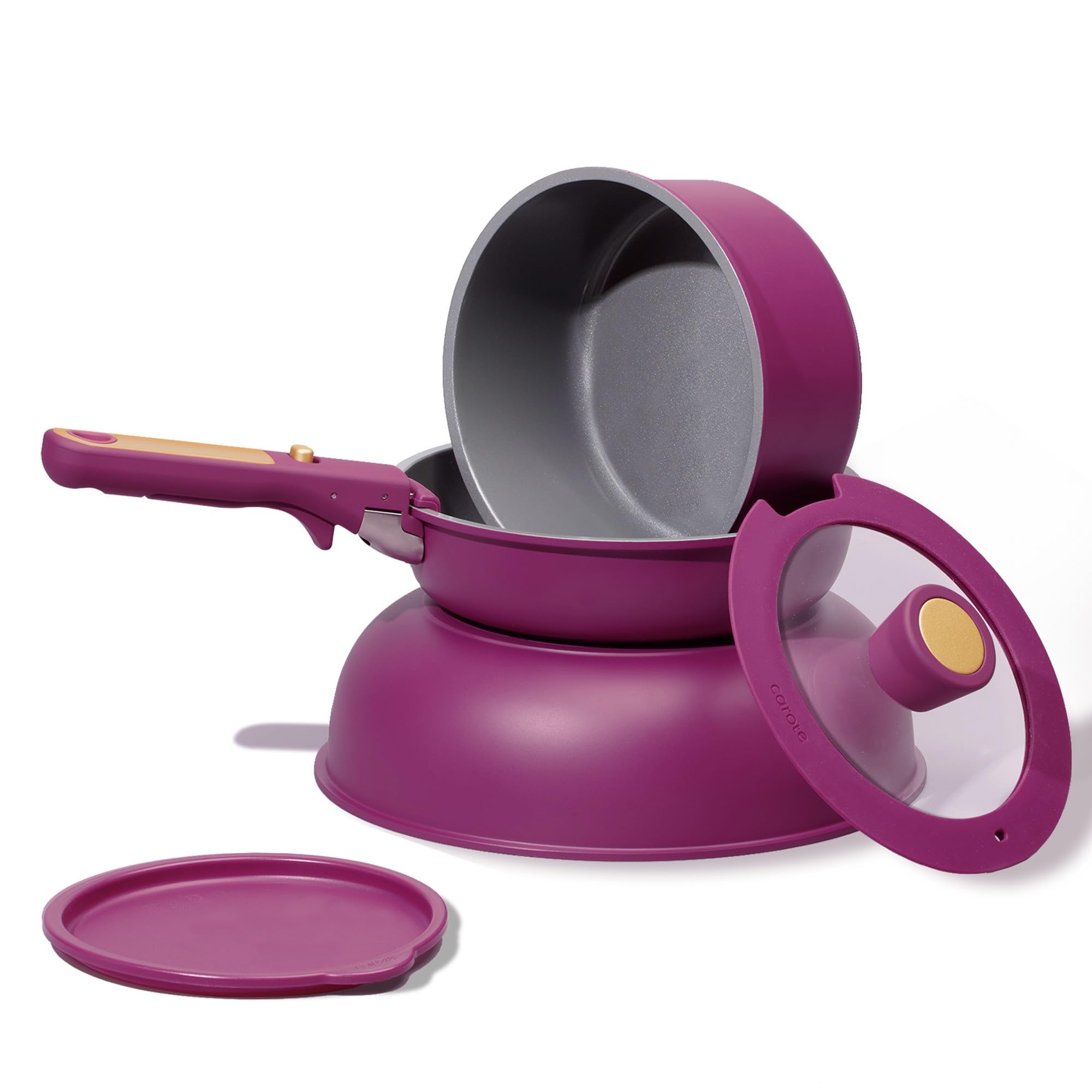 CAROTE 21pcs Pots and Pans Set, Nonstick Cookware Set Detachable Handle, Induction Kitchen Cookware Sets Non Stick with Removable Handle, RV Cookware Set, Gold and Purple