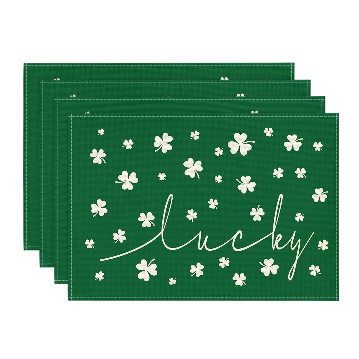 Artoid Mode Green Lucky Shamrock St. Patrick's Day Placemats Set of 4, 12x18 Inch Seasonal Spring Table Mats for Party Kitchen Dining Decoration