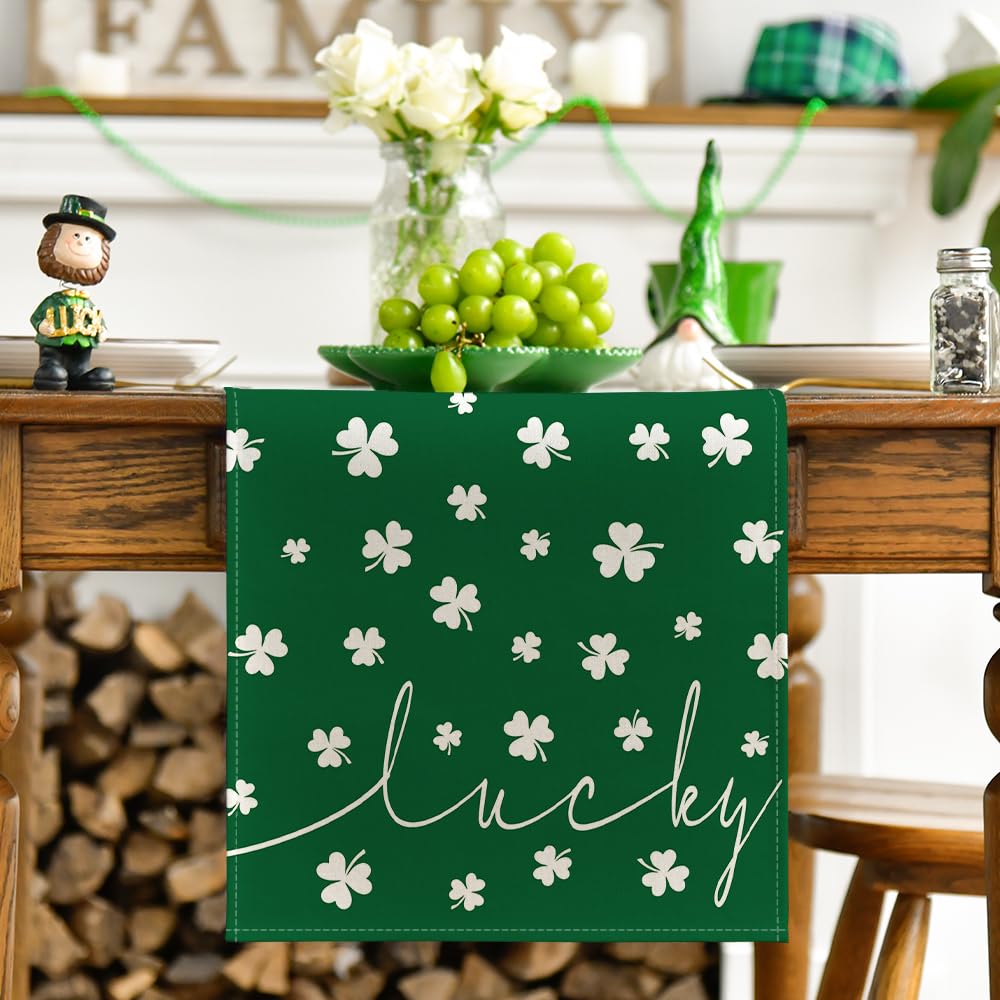 Artoid Mode Beige Lucky Shamrock St. Patrick's Day Table Runner, Seasonal Spring Holiday Kitchen Dining Table Decoration for Indoor Outdoor Home Party Decor 13 x 72 Inch