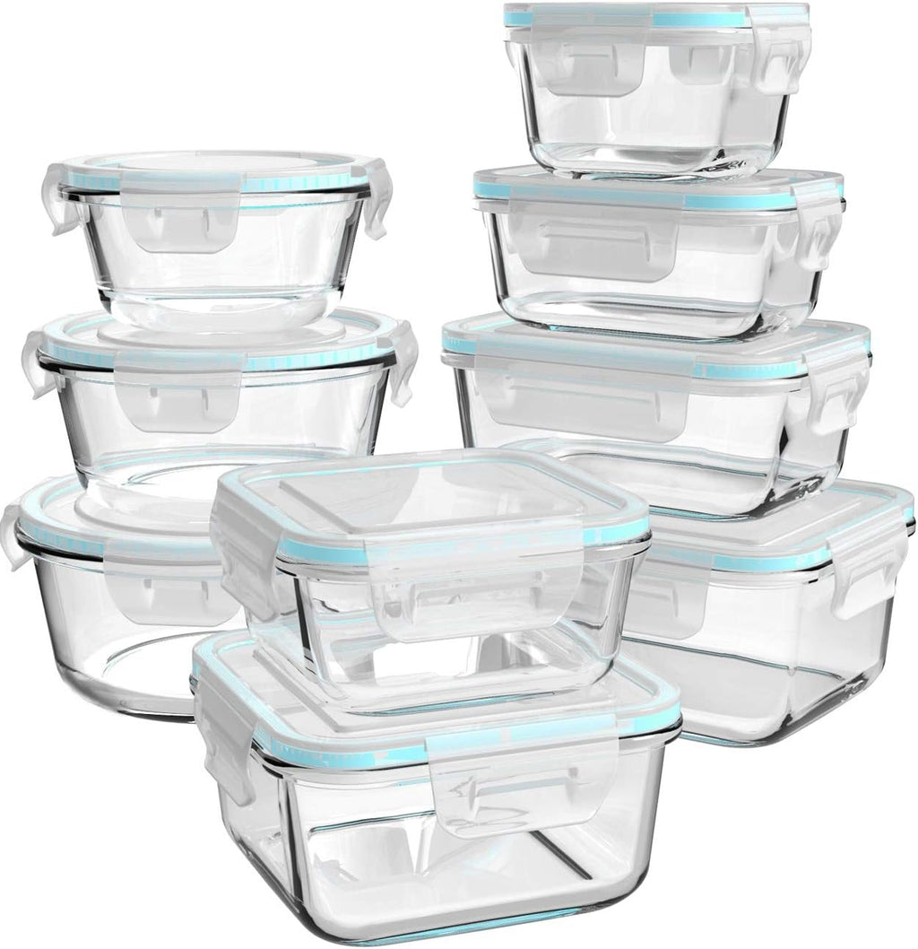 [18 Piece Glass Food Storage Containers with Lids & [3-Pack,36 OZ] Large Glass Food Storage Containers with Locking Lids