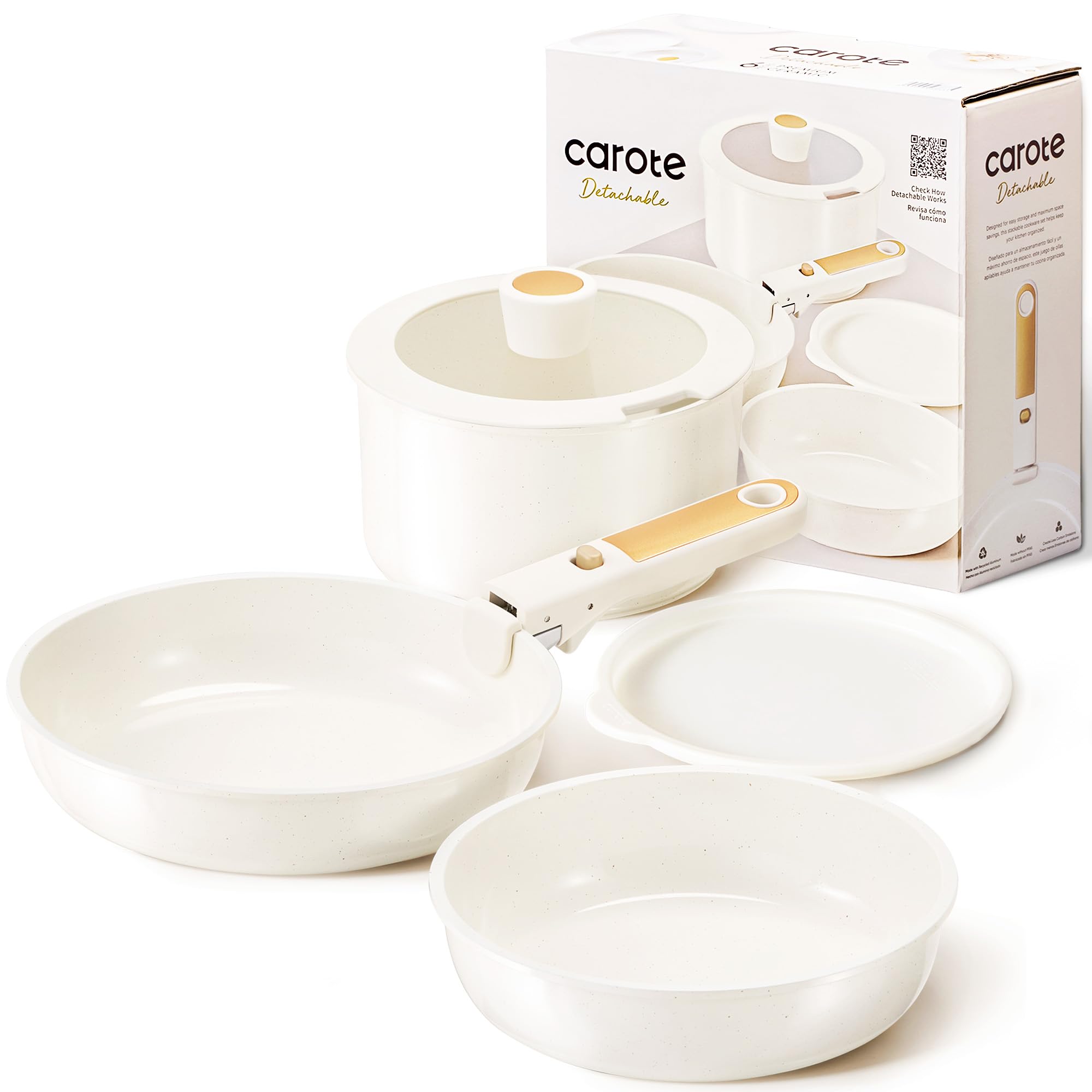 CAROTE 21pcs Pots and Pans Set, Nonstick Cookware Set Detachable Handle, Induction Kitchen Cookware Sets Non Stick with Removable Handle, RV Cookware Set, Gold and Purple