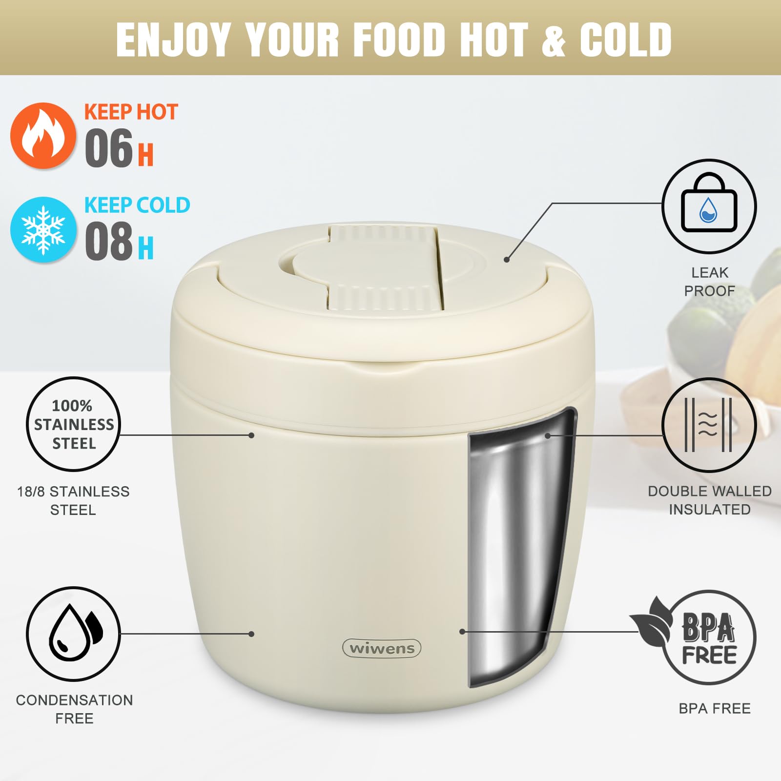 Thermo Food Jar for Hot Food Adults 32OZ Soup Thermo Lunch Containers Wide Mouth Vacuum Insulated Stainless Steel Leakproof Bento Box with Spoon (Black)