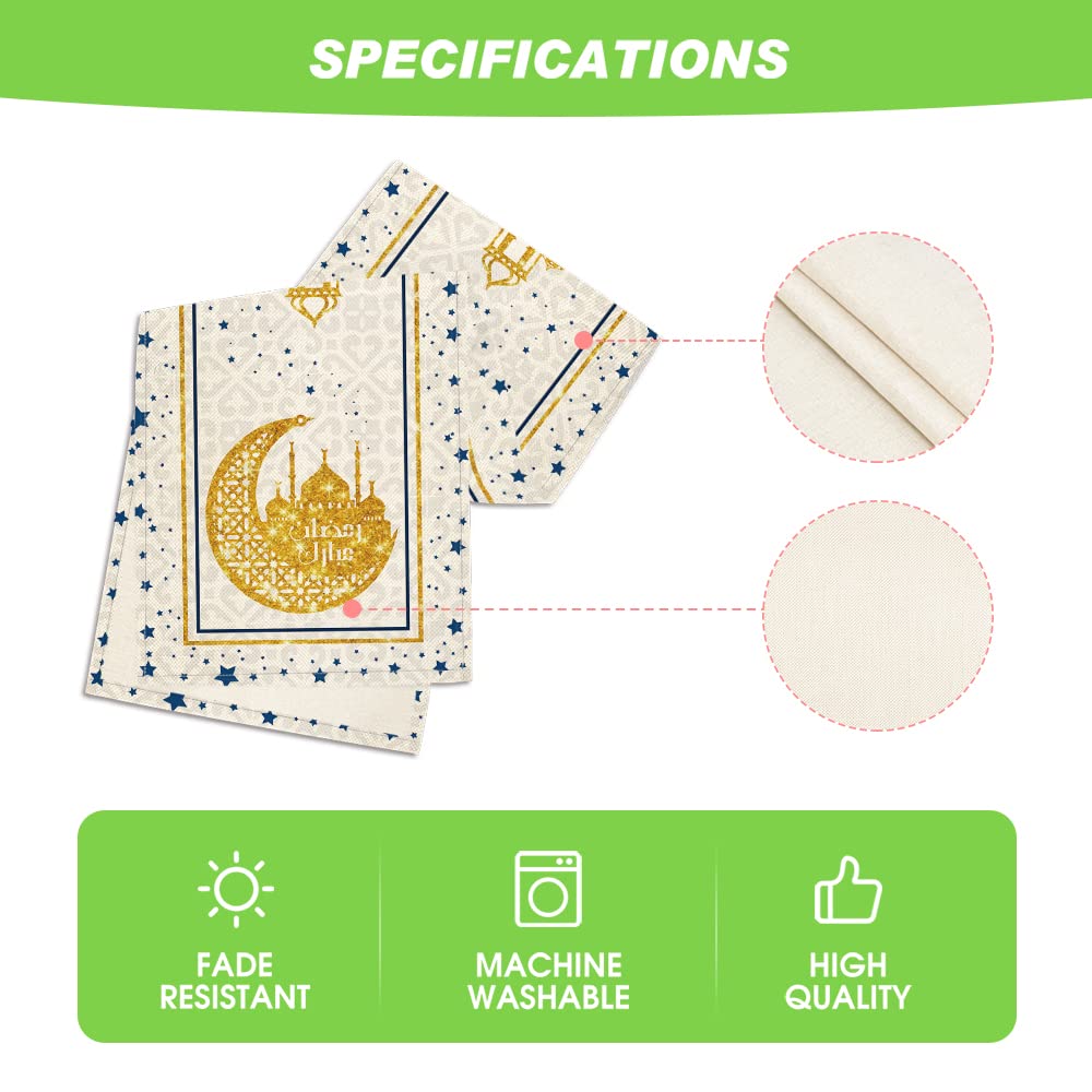 Artoid Mode Black Moon Star Gloden Ramadan Table Runner, Seasonal Summer Holiday Kitchen Dining Table Decoration for Home Party Decor 13 x 72 Inch