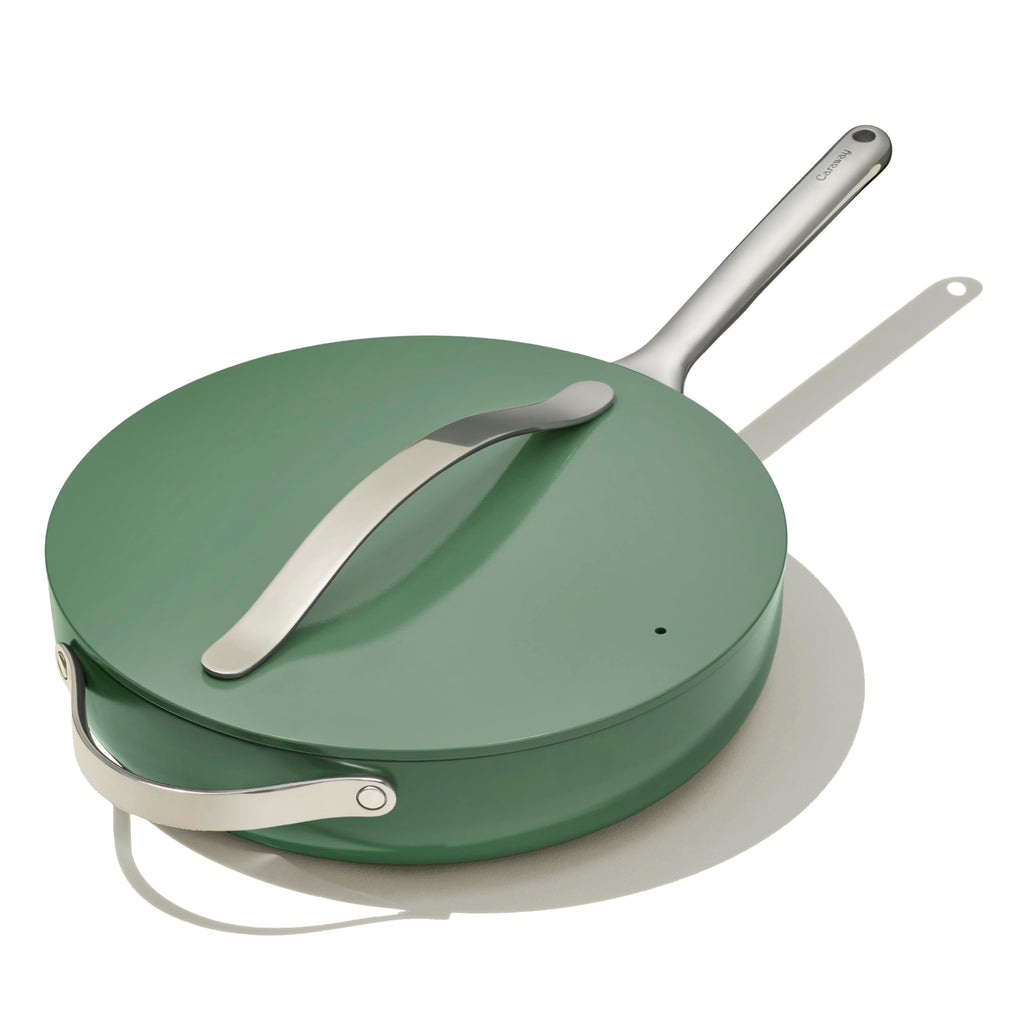 Caraway Nonstick Ceramic Sauté Pan with Lid (4.5 qt, 11.8") - Non Toxic, PTFE & PFOA Free - Oven Safe & Compatible with All Stovetops (Gas, Electric & Induction) - Cream