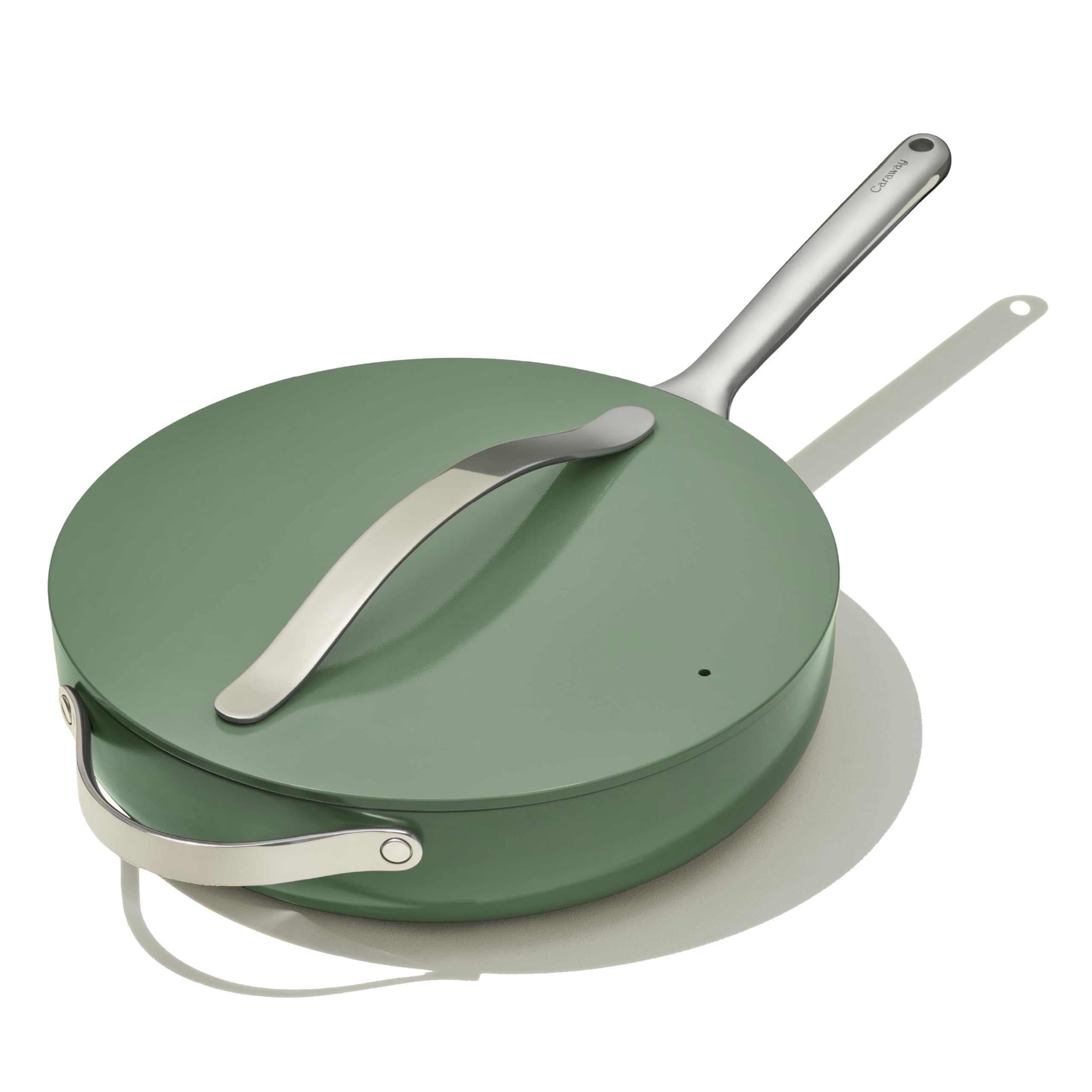 Caraway Nonstick Ceramic Sauté Pan with Lid (4.5 qt, 11.8") - Non Toxic, PTFE & PFOA Free - Oven Safe & Compatible with All Stovetops (Gas, Electric & Induction) - Cream