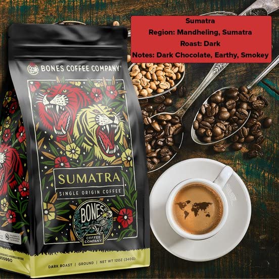 Bones Coffee Company Ethiopia Single-Origin, Citrus, Floral and Berries Notes, Whole Coffee Beans, Low Acid Medium Roast Arabica Beans Flavored Coffee, 12 oz Whole Bean