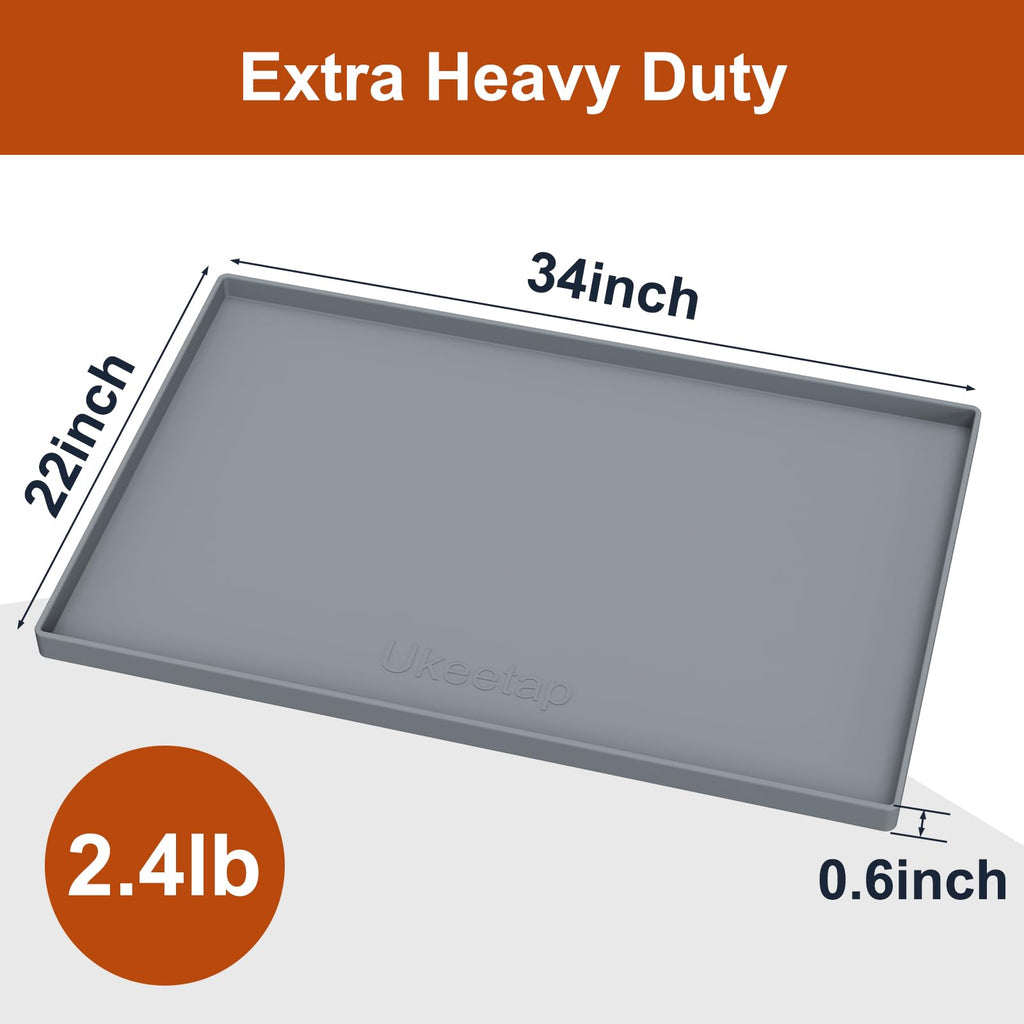 Extra Thick Silicone Mat Waterproof with Raised Edge 34" x 22", Under Sink Mat for Kitchen & Bathroom, Kitchen Cabinet Liner, Multi-Purpose for Storage & Protection, Gray