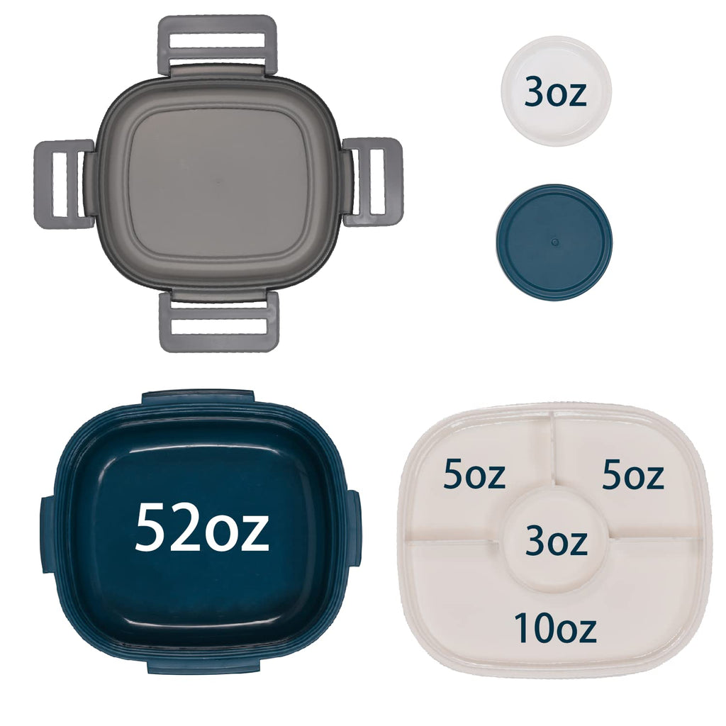 Freshmage Salad Lunch Container To Go, 52-oz Salad Bowls with 3 Compartments, Salad Dressings Container for Salad Toppings, Snacks, Men, Women (Blue)